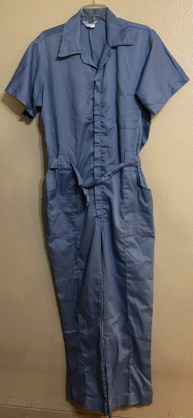 Vintage 44 Average SEARS Work Leisure Zip-Up COVERALLS Mens Blue Short Slv USA