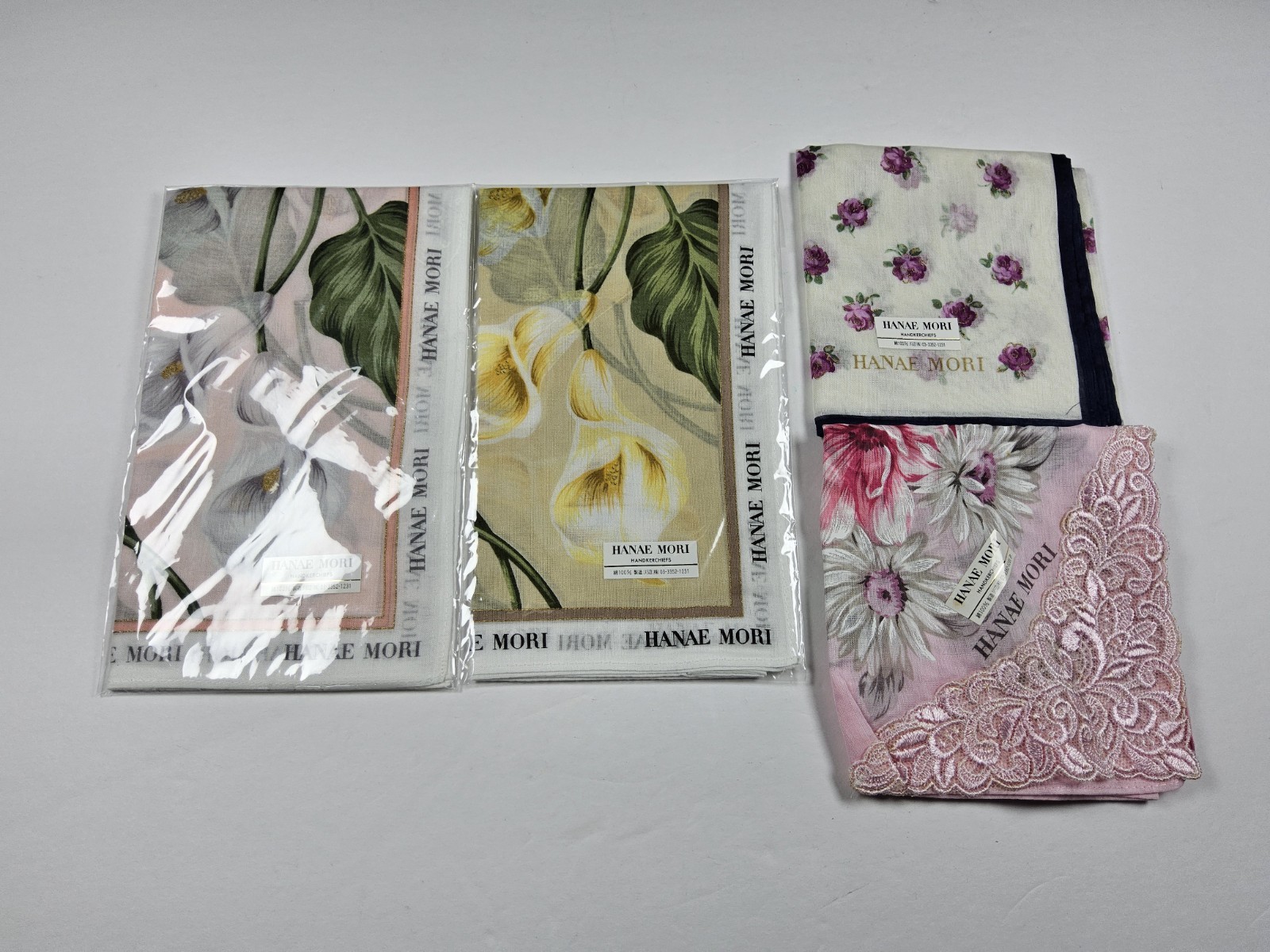 Hanae Mori Lot Of 4 Handkerchief Neckerchief Bandana Scarf