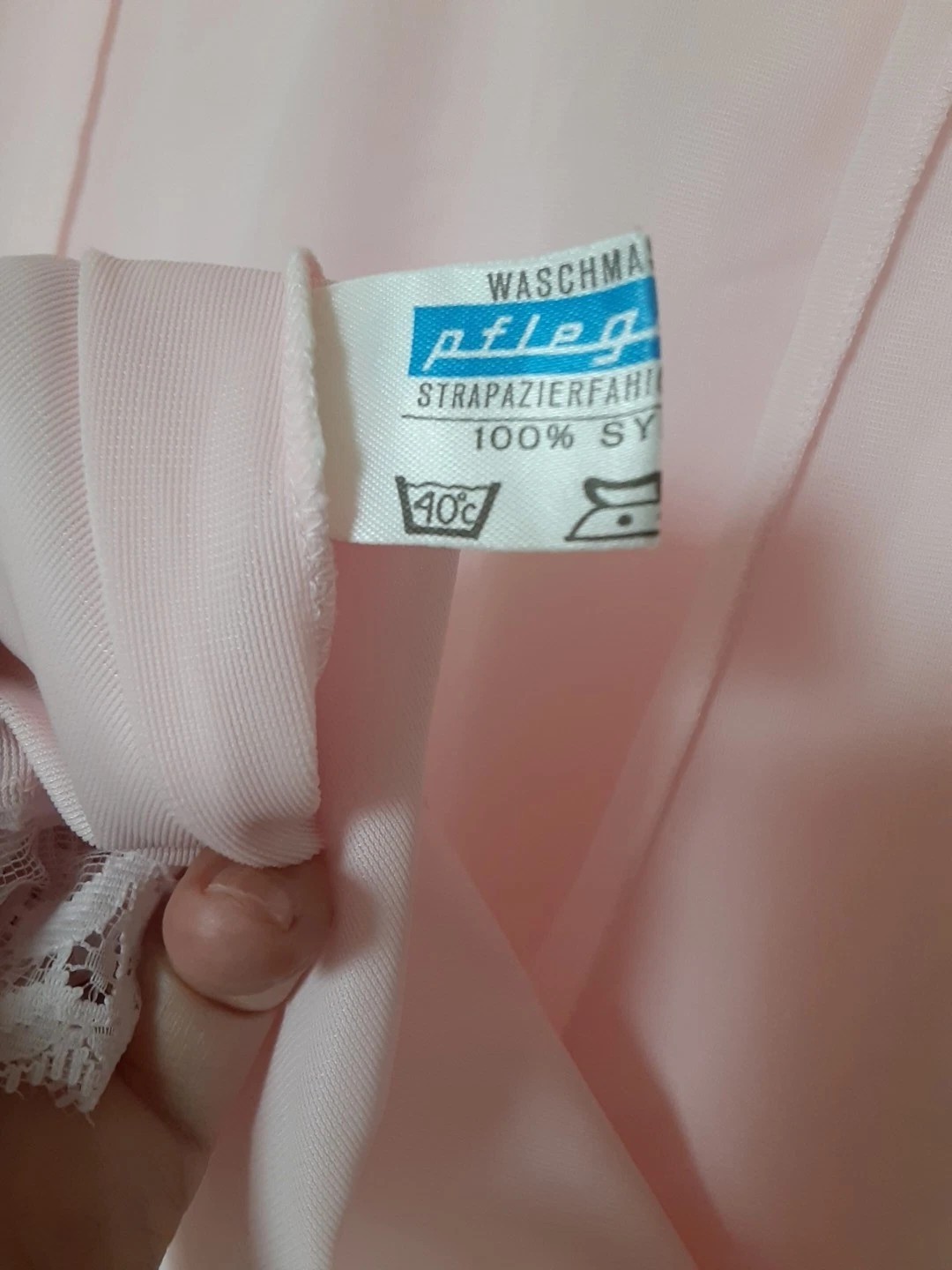 Vtg Pflegeleicht 46 M-L Pink Night Dress Slip Synthetic Lace Lingerie Knee Europ