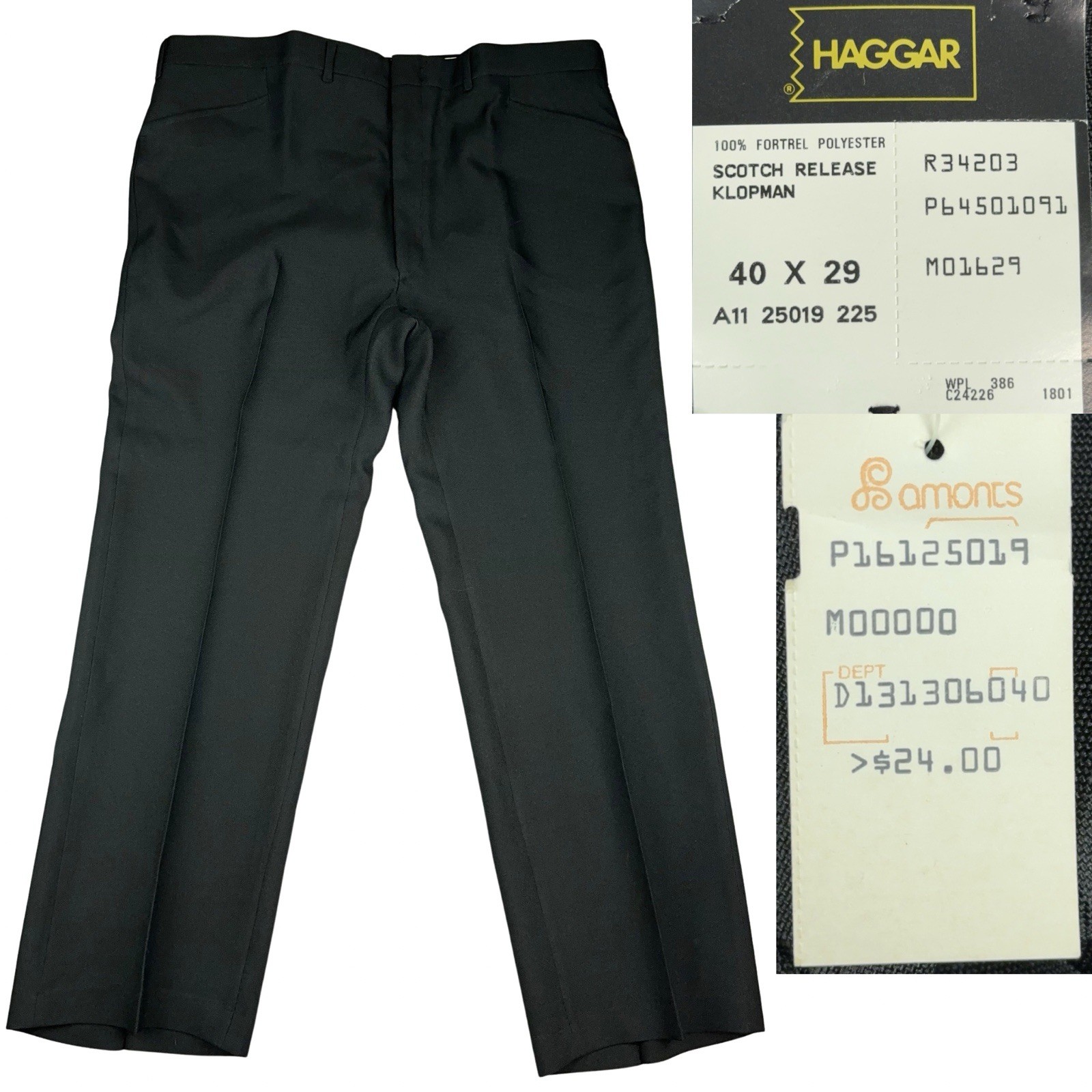Vintage Deadstock Haggar Slacks 40 X 29 Black Polyester