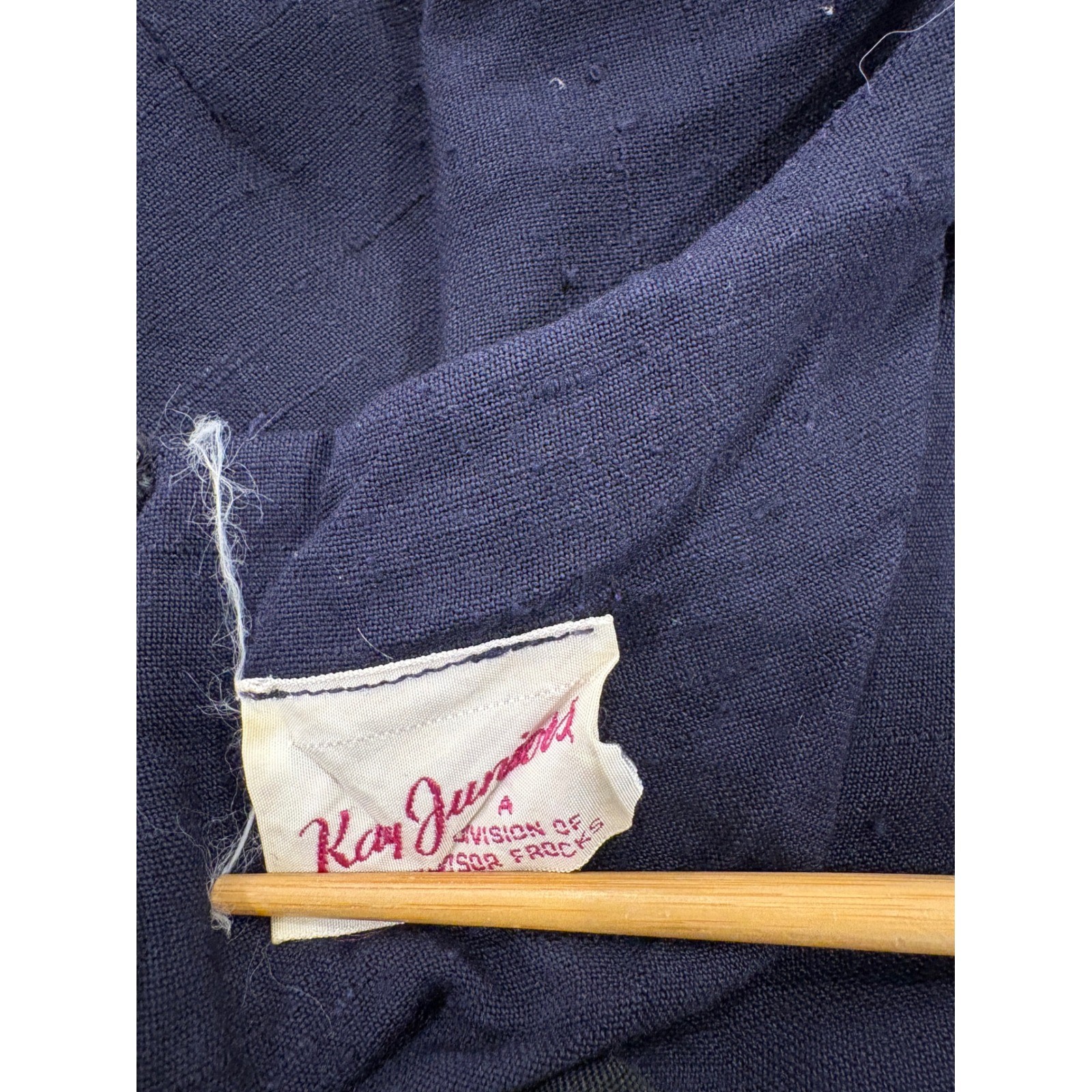 Vintage Kay Juniors Navy Blue Silk Slub Sheath Dress Sleeveless Mid Century 50s
