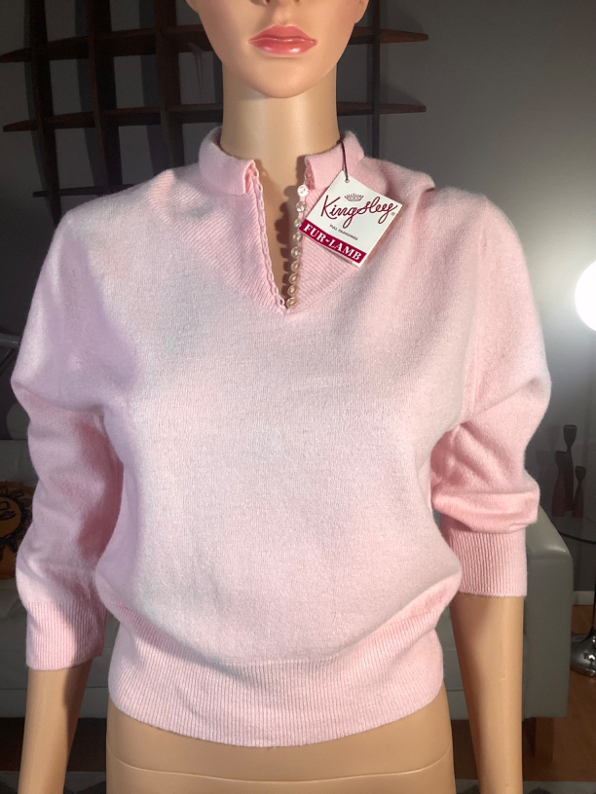 Vintage NOS 1950’s Kingsley Pink Lambs Wool Sweater Rockabilly Pin Up Sz 38