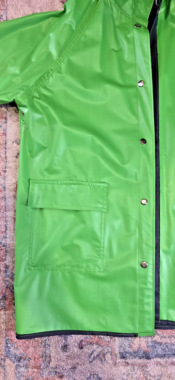 Rainskins Vintage 1980s Reversible Vinyl Rain Coat Jacket Green Blue Medium