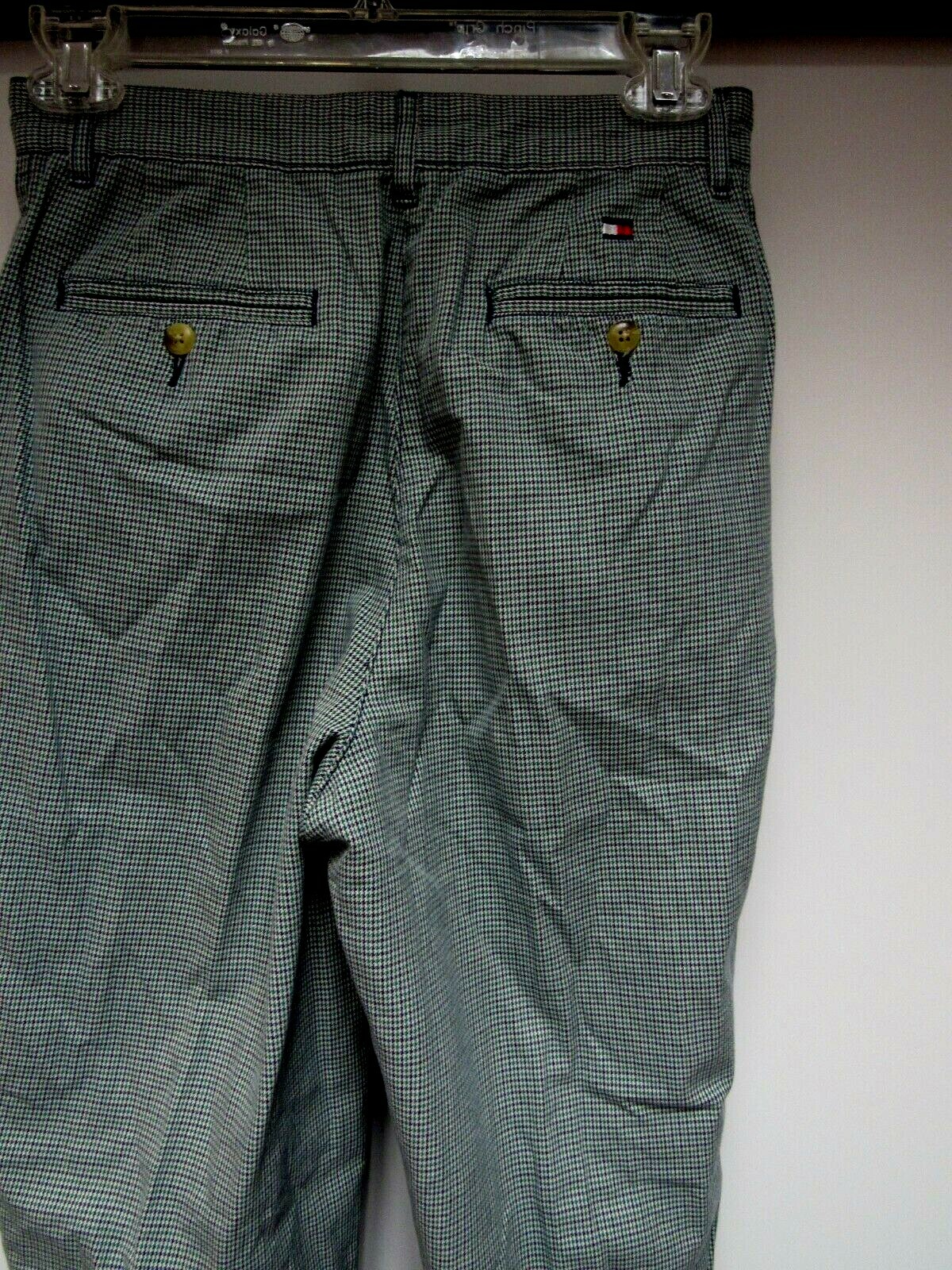 VTG TOMMY HILFIGER Cotton Pants Houndstooth Teal Blue Navy 26 1/2 x 30 1/2 6 EUC