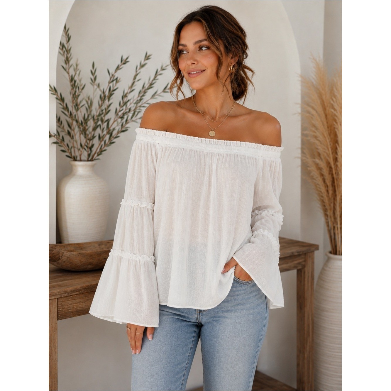 Boho Off-the-Shoulder White Peasant Blouse | Bell Sleeve | Romantic Cottagecore