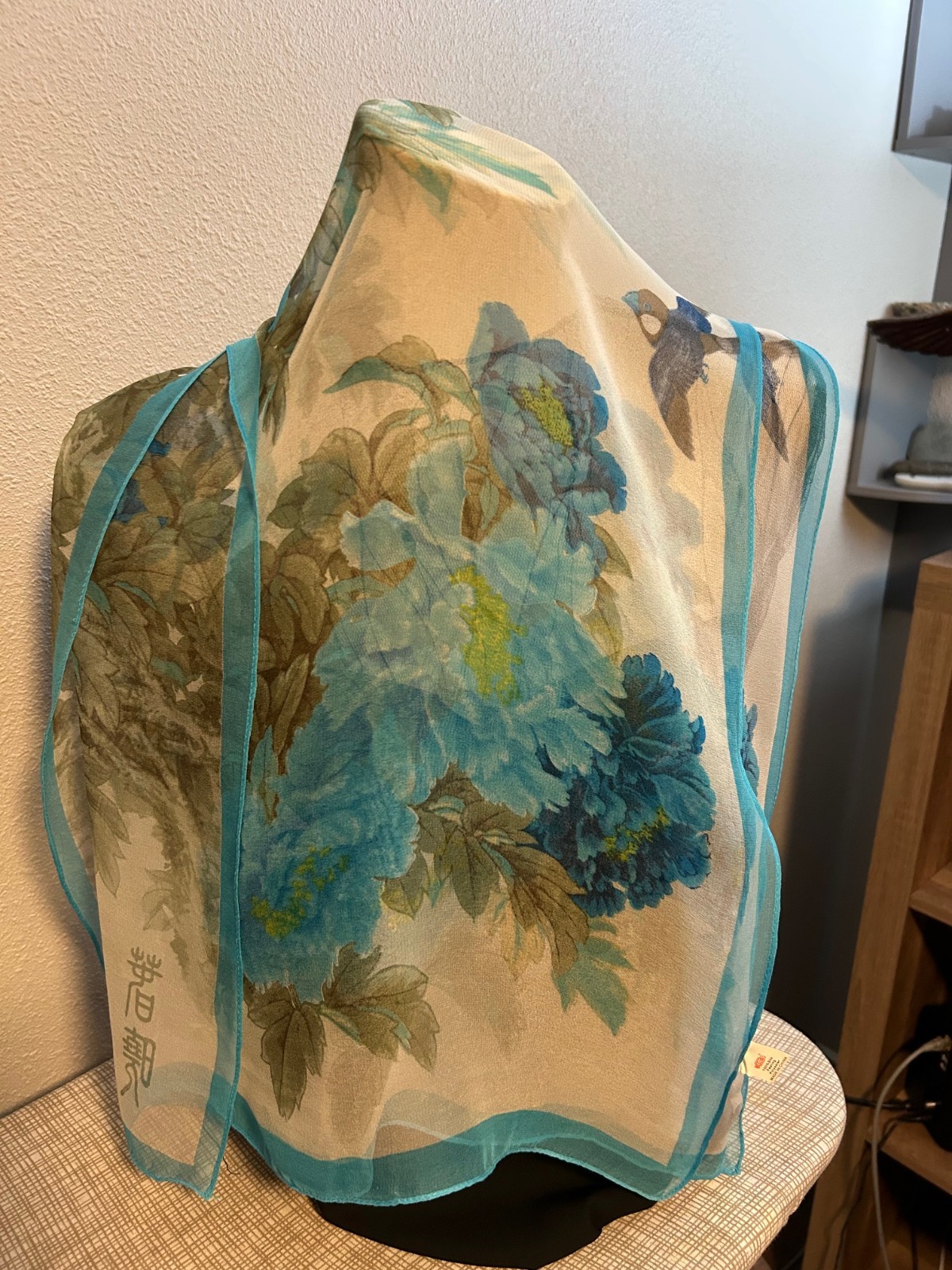 New Vintage 20 x 64 Inch Large, Blue, White, Sheer Rectangle Scarf – Poly- VS-71