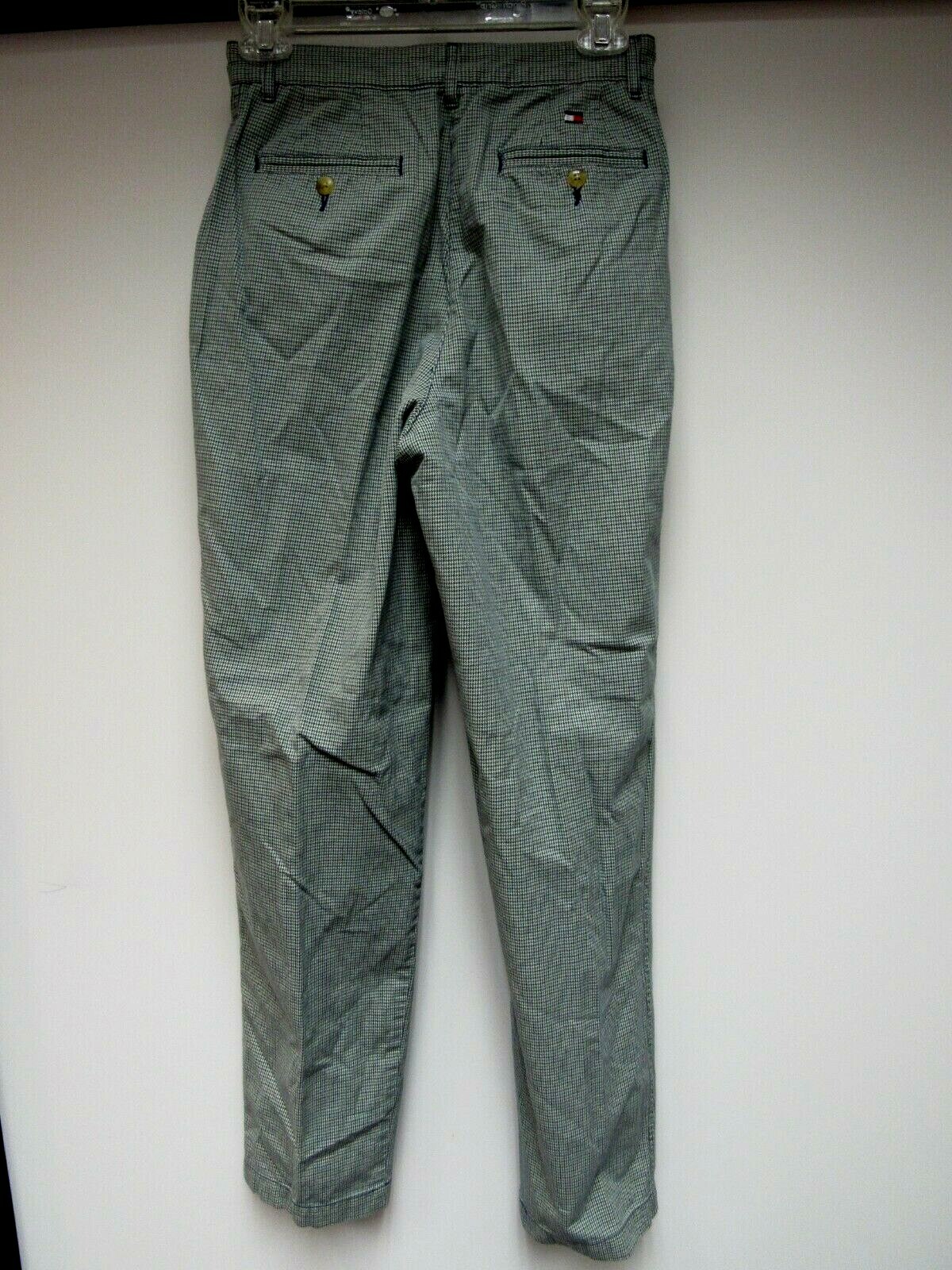 VTG TOMMY HILFIGER Cotton Pants Houndstooth Teal Blue Navy 26 1/2 x 30 1/2 6 EUC