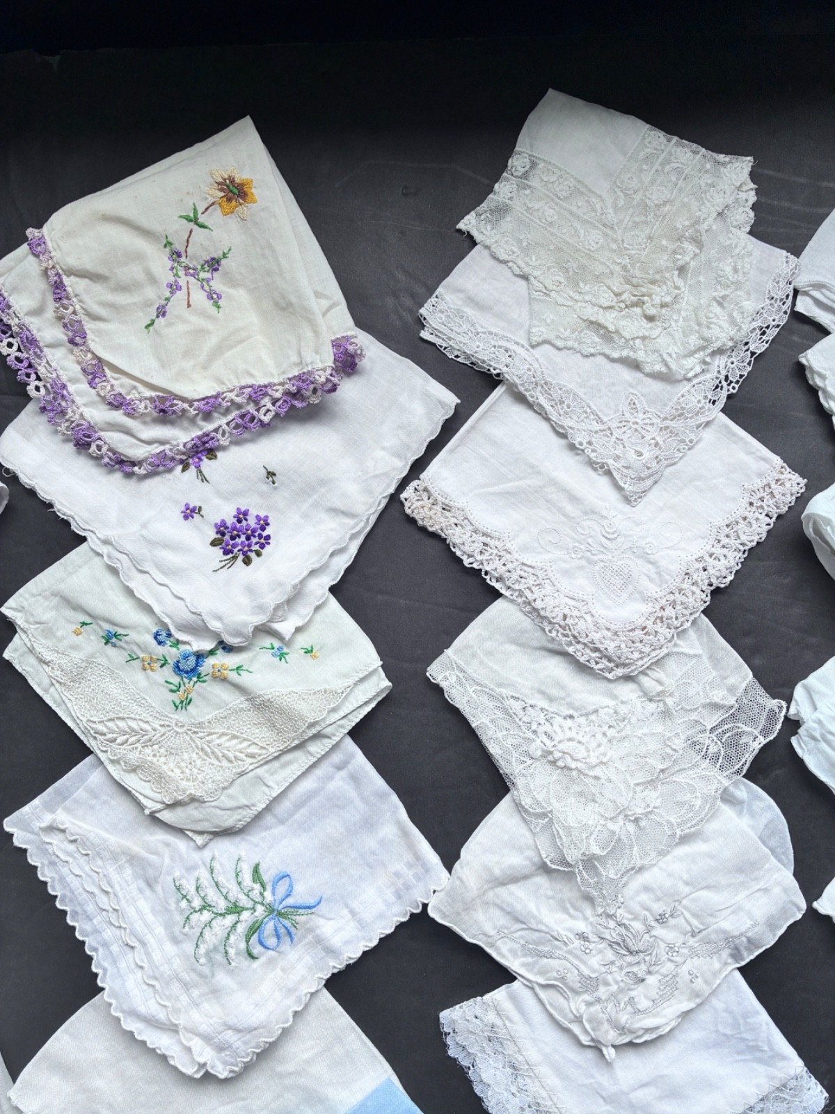 Lot of 24 Vintage Cotton/Linen Embroidered etc. Hankies, 6 Napkins , 2 doilies