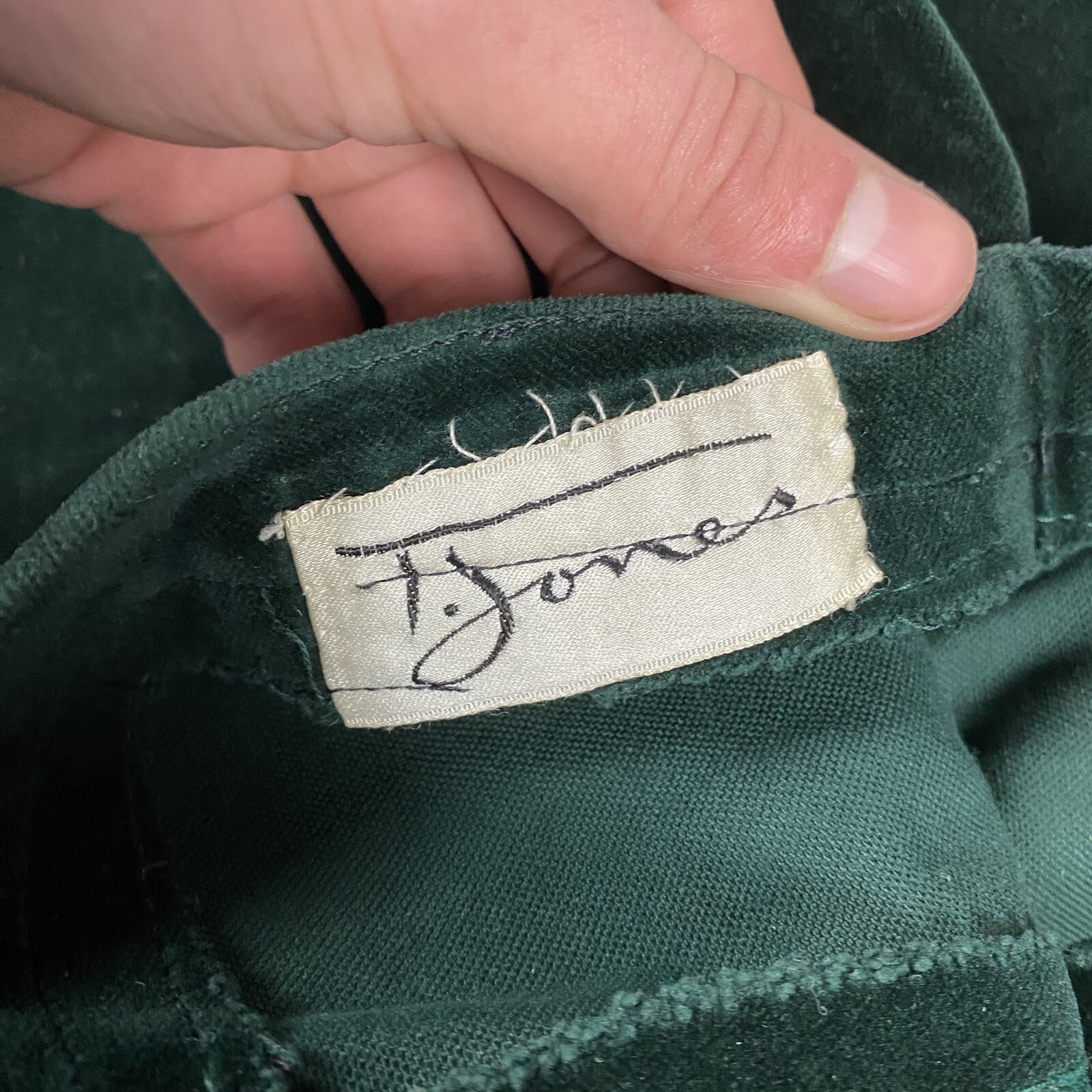 TRUE VTG 60S VELOUR HIGH RISE ZIP BELL BOTTOM PANTS FORREST GREEN HIPPY 29×31