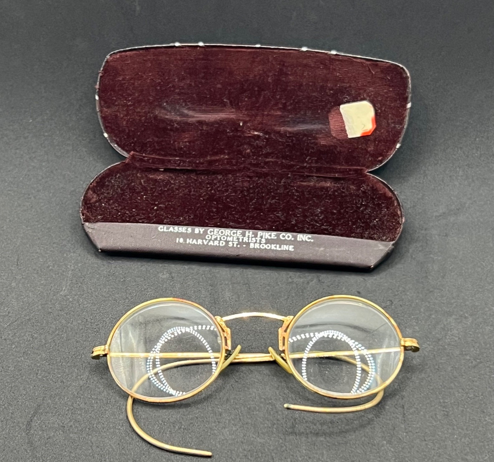 Vintage 1920s Gold Filled Oval Wire Rim Spectacles Cable Temple Eyeglasses Case