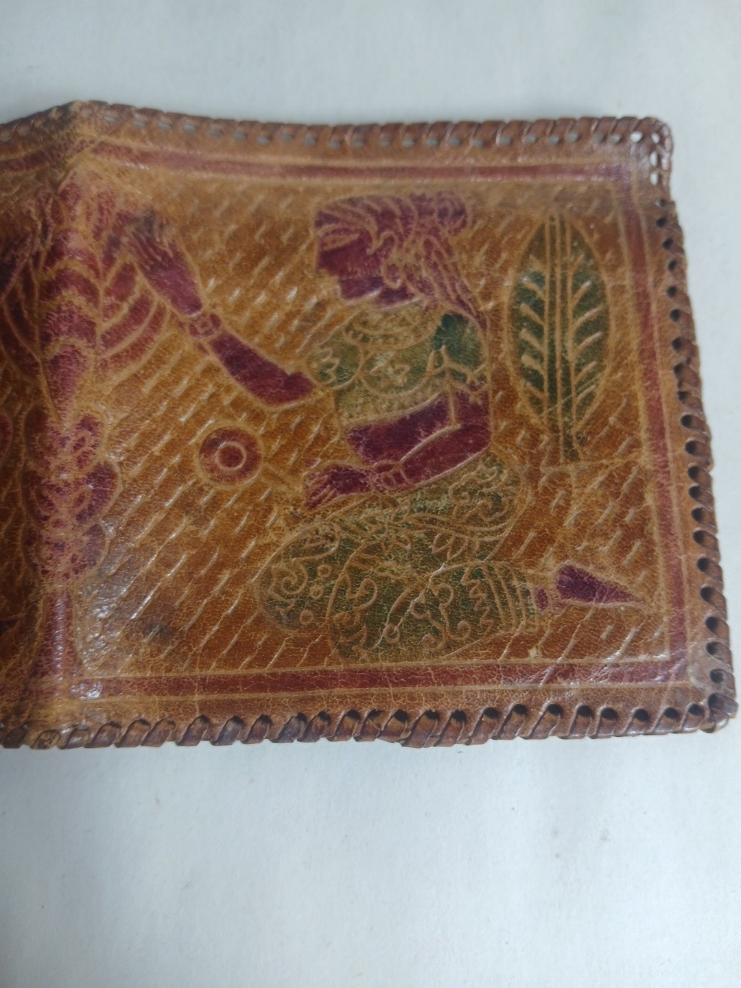 VTG Leather Wallet Embossed Women Hand Stitched India