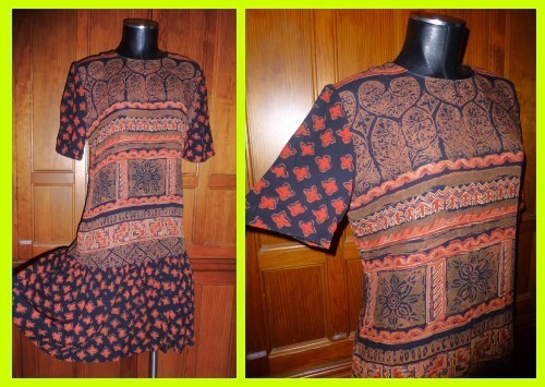 VTG Carole Little German RAYON Mix Print Drop Waist Ruffle Dress Summer Vacay