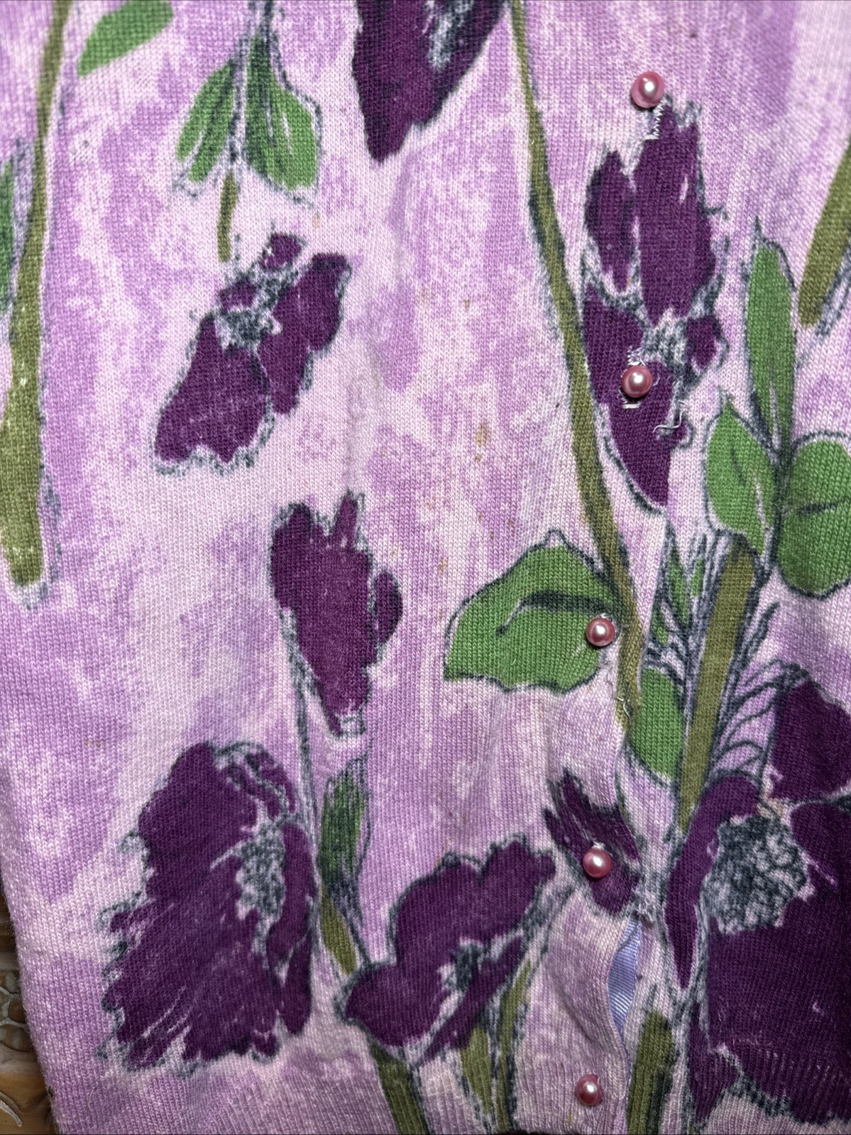**READ**Vintage Angelon By Darlene Floral Angora Lambswool Cardigan For Scraps