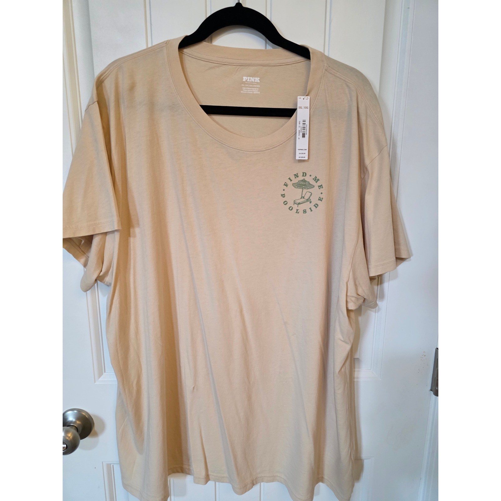 NWT Victoria’s Secret PINK Find Me Poolside Graphic Tee XXL Beige Beach