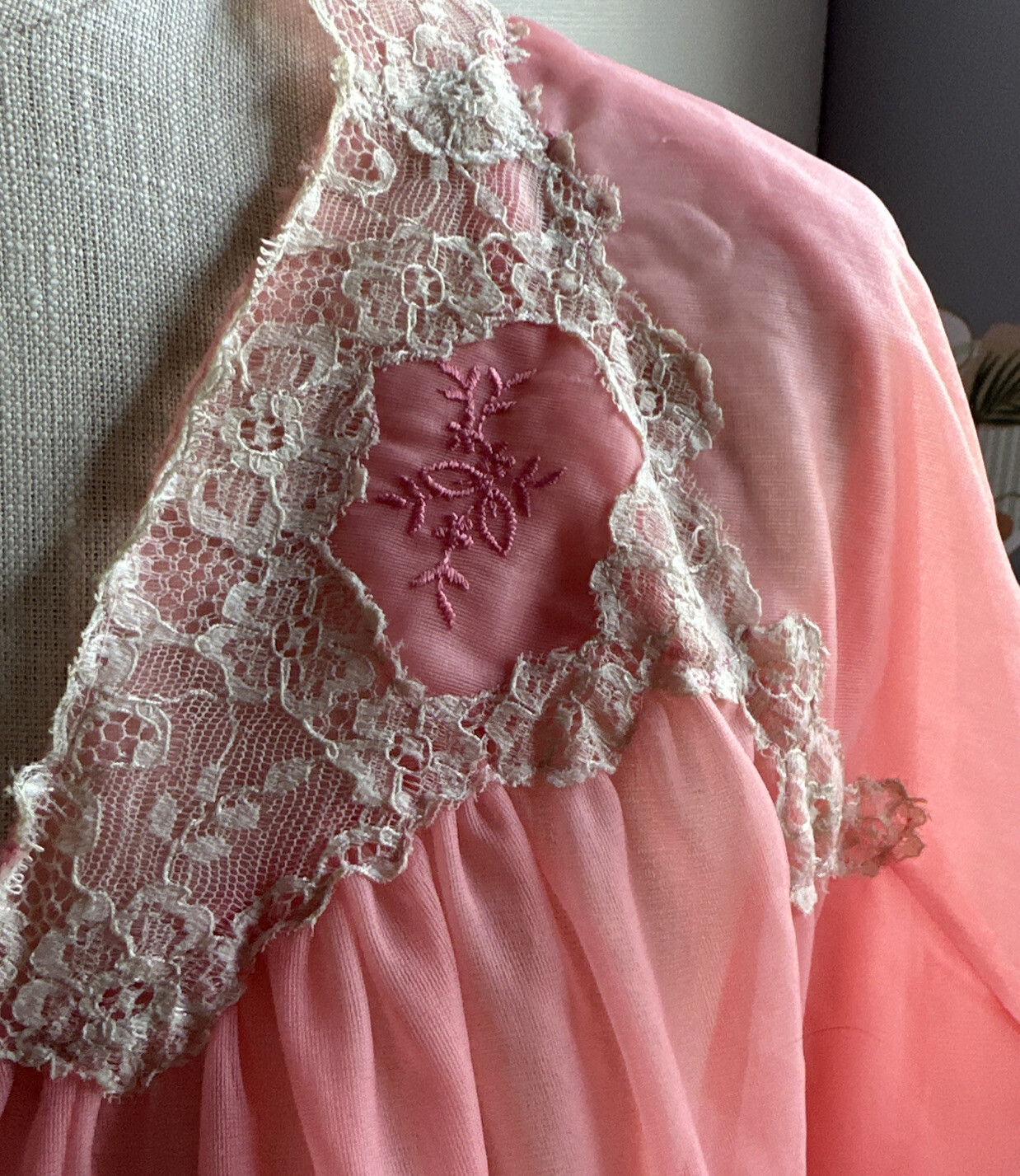Van Raalte Pink Double Chiffon Peignoir Gown Size Small 1960s