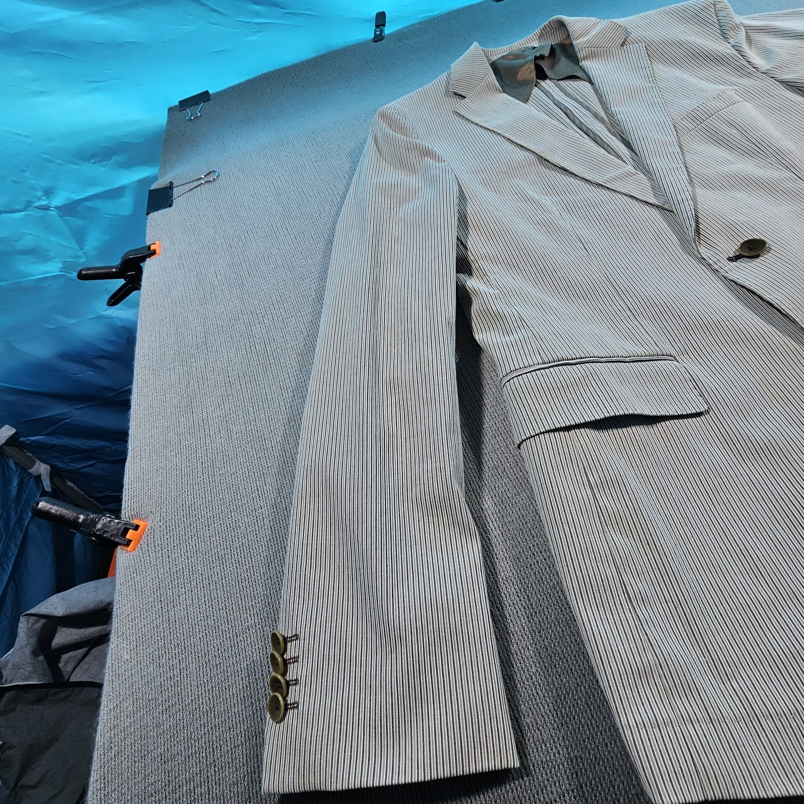 Hugo Boss Seersucker Pinstripe Sports Blazer US 40 Designer Luxury Men’s VTG