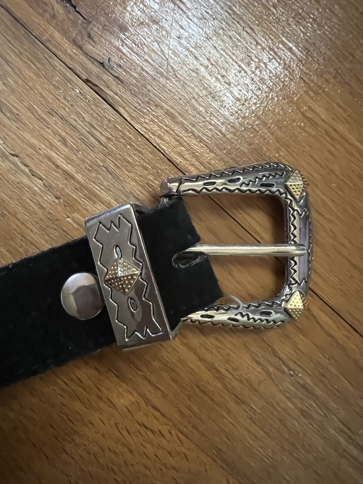 Retro 80’s Black Suede Belt W Silver Rivets (38.5”)