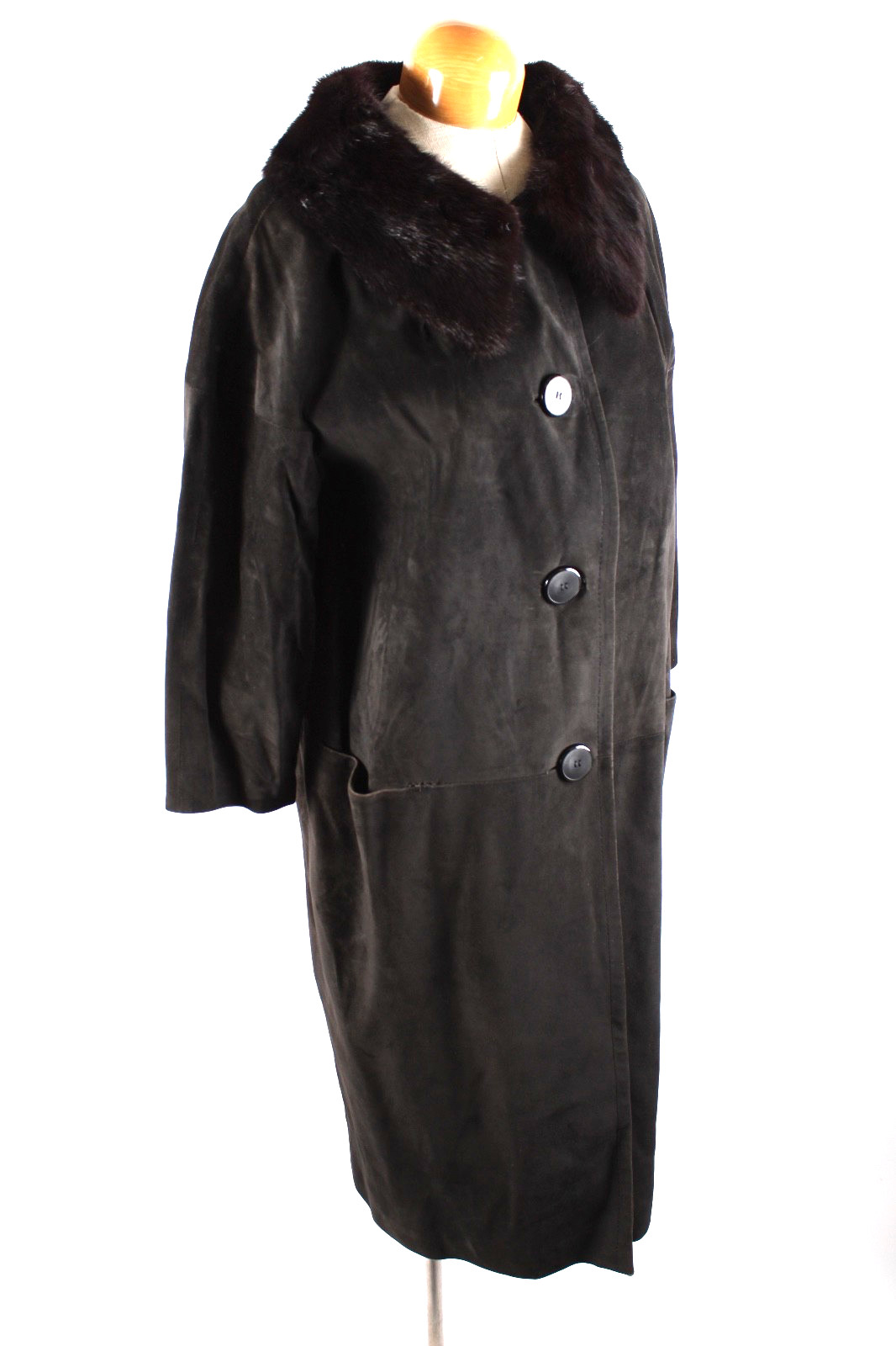 Vintage 1960s Leather Coat Jacket With Mink Fur Collar Women’s Size Large