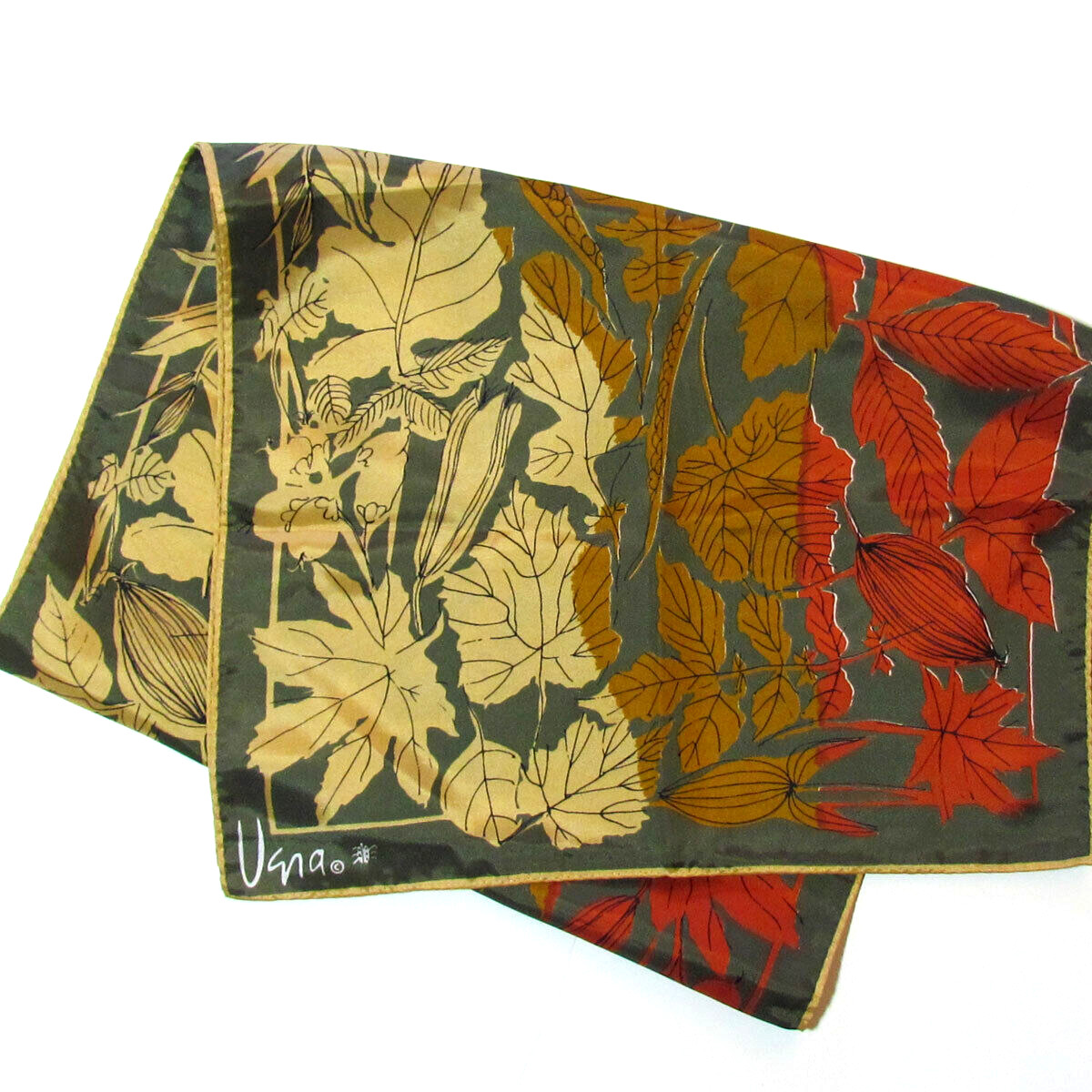 Vintage Vera Neumann Acetate Scarf Autumn Leaves 14 X 43.5” Long Rectangle
