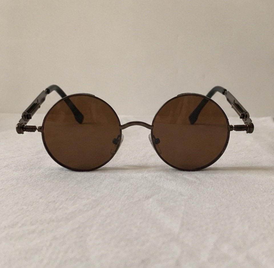 Vintage Round Steampunk Sunglasses Brown Tint Retro Metal Frames