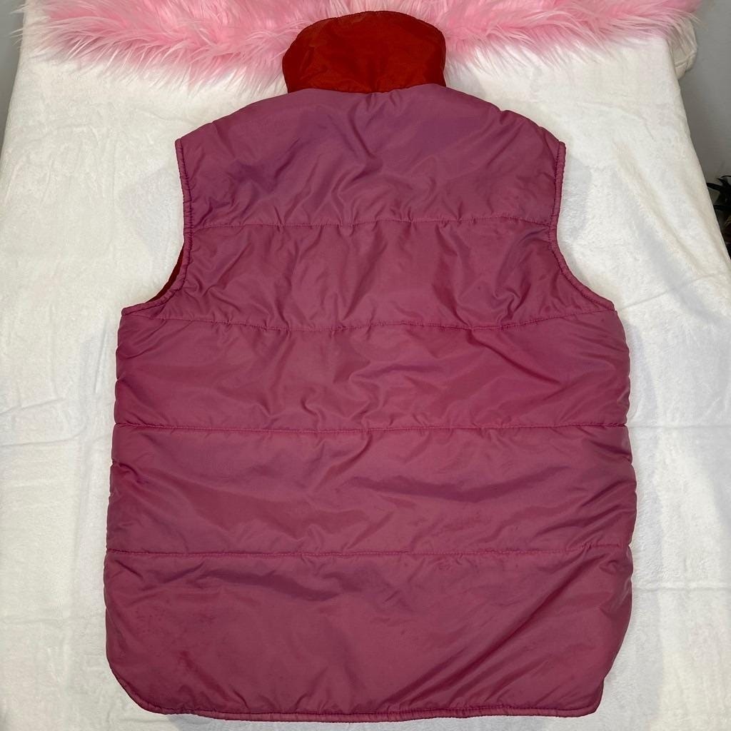 Vintage 70s Briarcliff Red Pink Colorblock Puffer Vest Women Upcycled MEDIUM