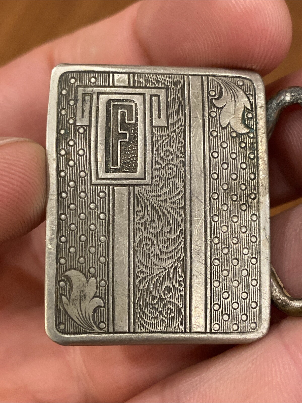 Antique SILVER PLATED PATD BELT BUCKLE LEAF MOTIF Fine Details Art Deco Mono F
