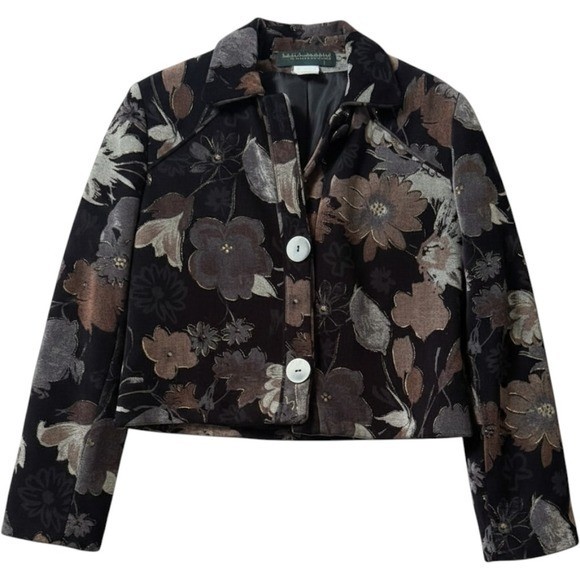 Harve Benard Jacket M Black Brown Floral Metallic Cropped Tapestry Whimsigoth