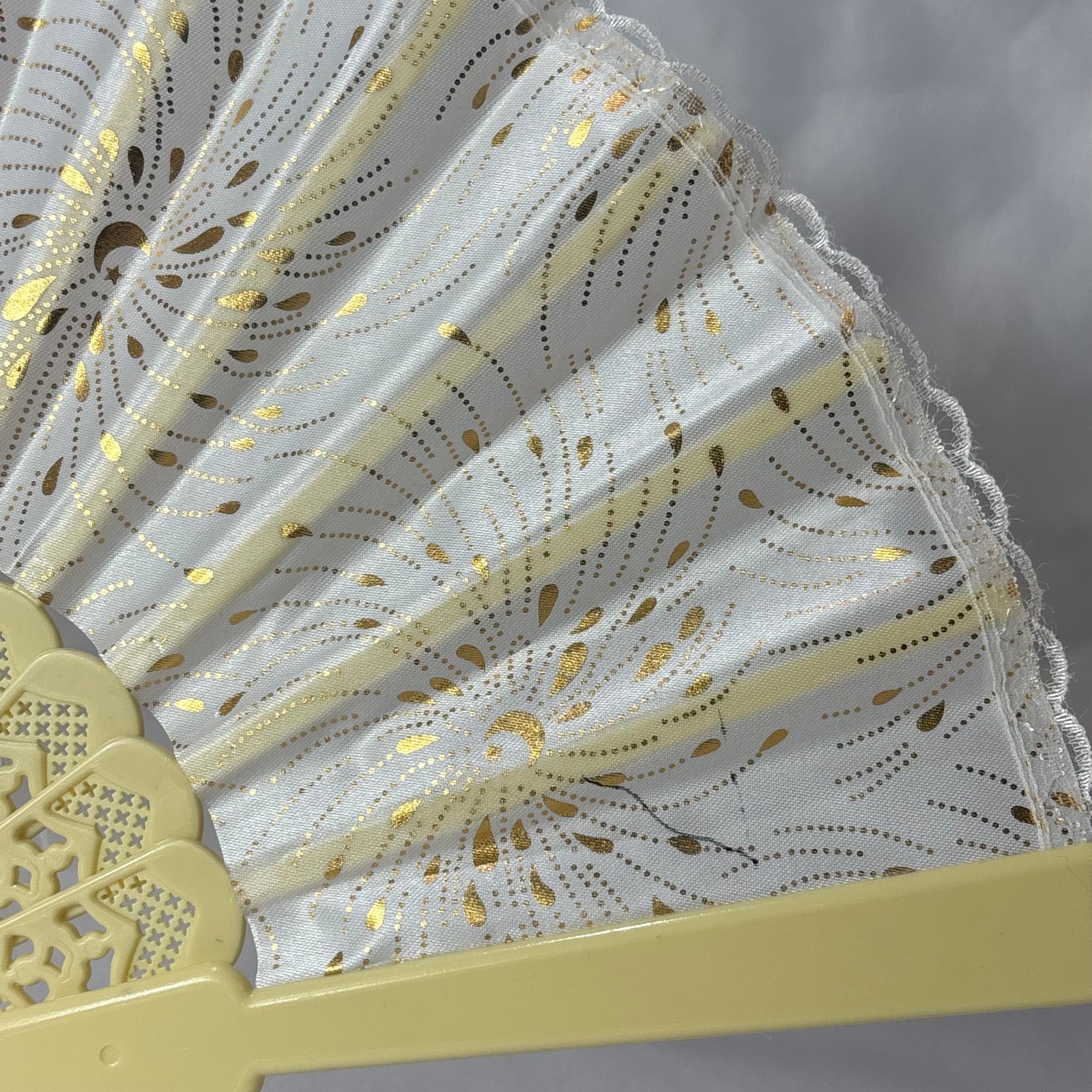 Cream Synthetic Folding Fan Moon & Starburst Design Plastic Sticks / Guards