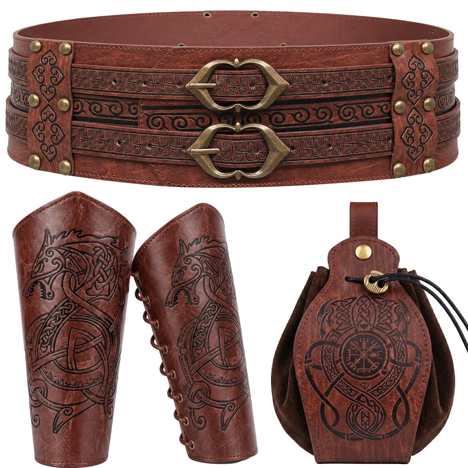 soptuyp Medieval Viking Wide Belt – Renaissance Pirate Standard, Brown