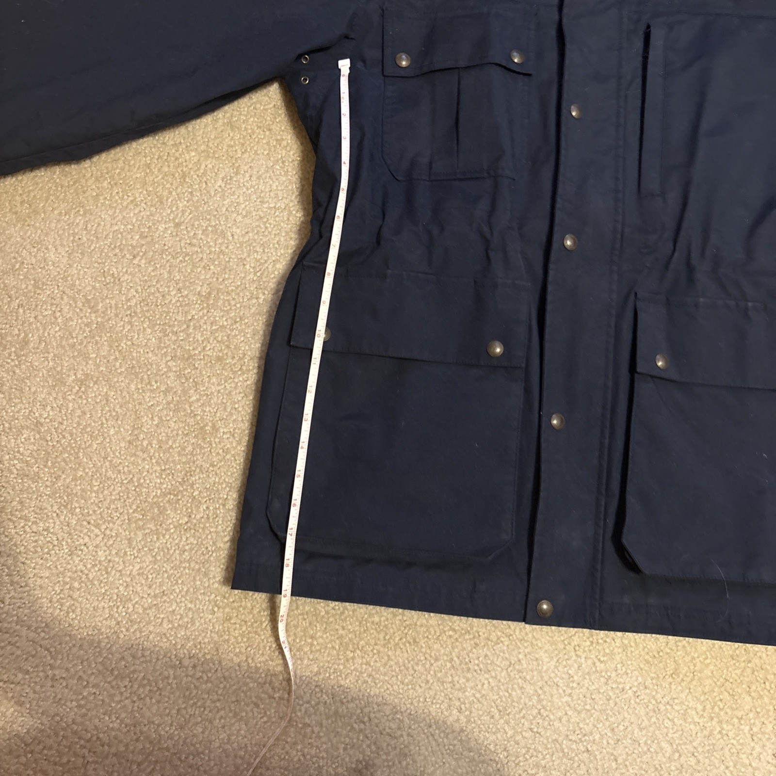 Navy Hood Mens Lands End Medium Vtg Squall Slicker Waterproof Lined Rain Coat