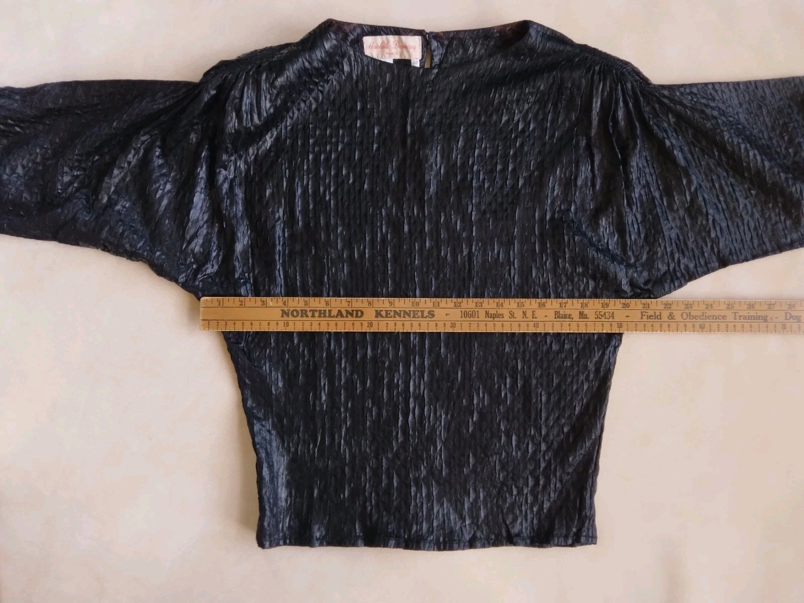 Vintage 1970s Michele Domercq Paris Designer Black Blouse w/ Shoulder Pads Sz 38