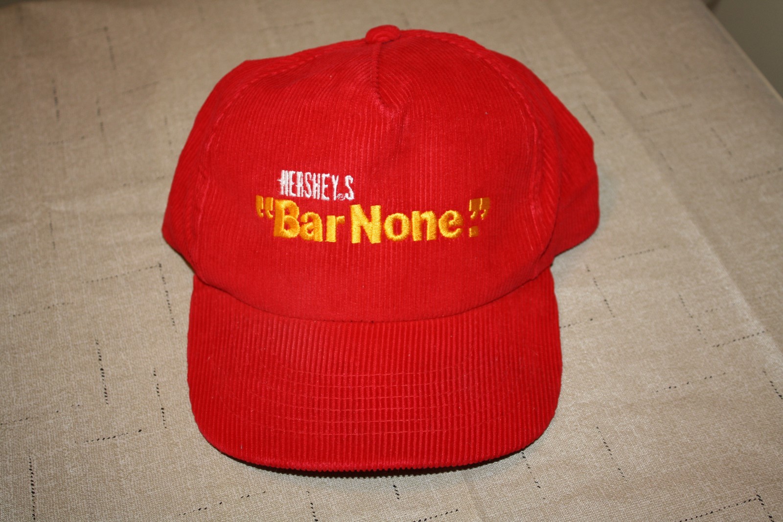RARE! Vintage Hershey Chocolate BAR NONE Advertisement Hat Cap Corduroy Snapback