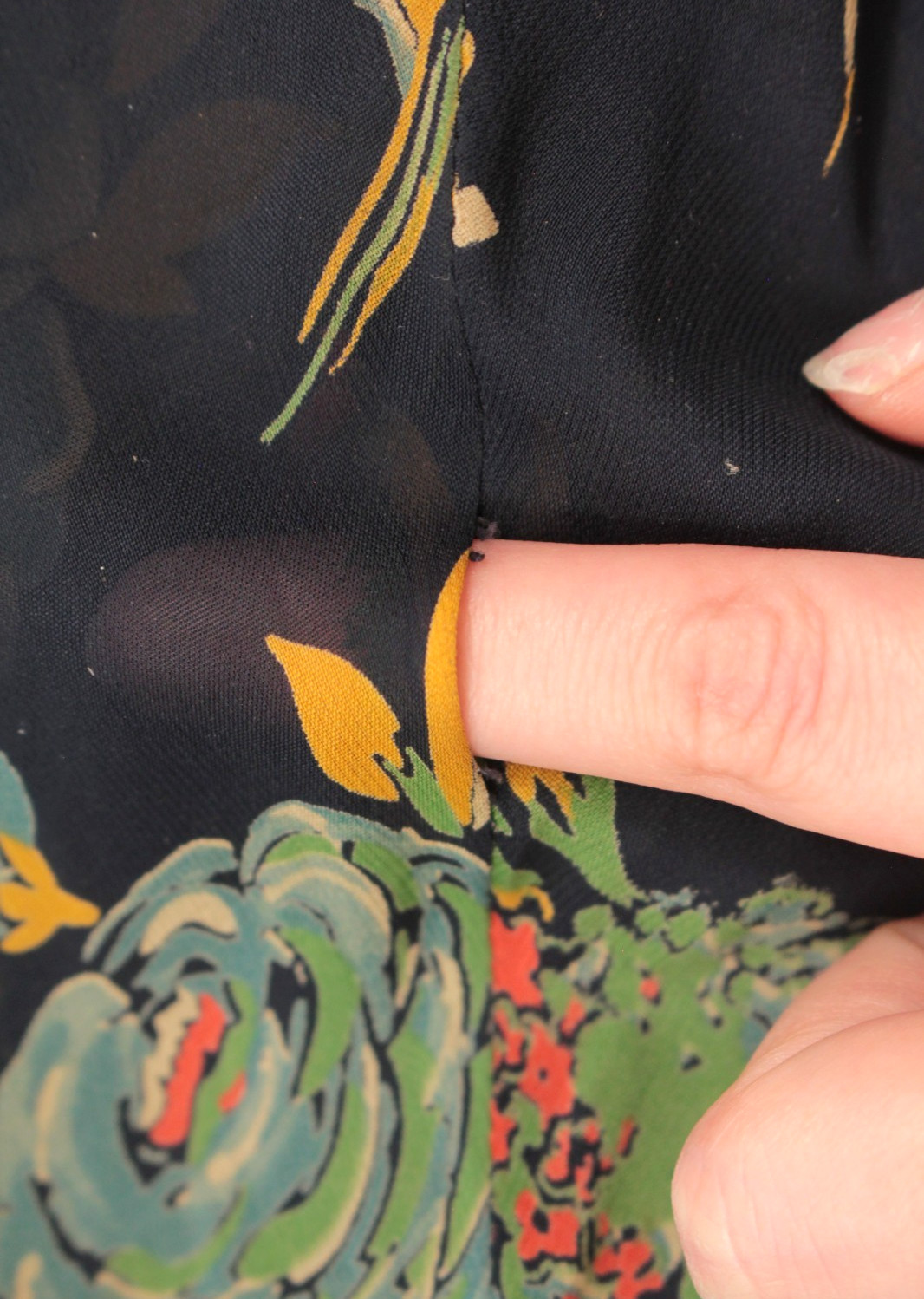 VTG Women’s 30s 40s Navy Floral Drape Front Sheer Maxi Dress / Robe XS/S 1930s
