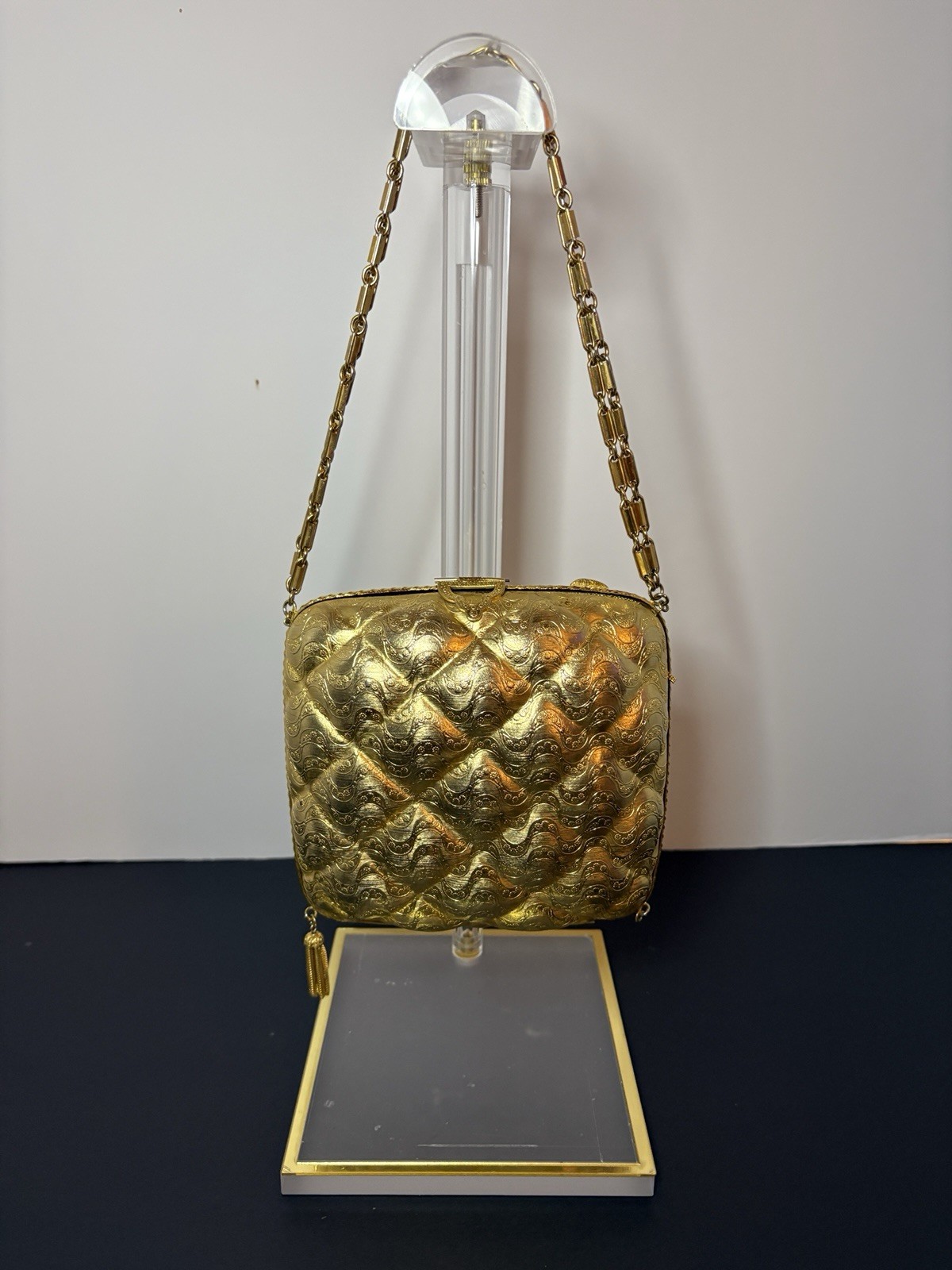VTG Rare 70s Italian Rosenfeld Floral Embossed Gilded Metal Purse Art Deco Chic