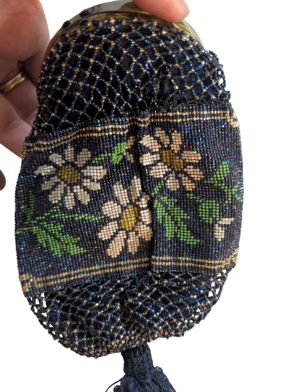 Vtg Art Deco Micro Beaded Purse Bag Daisy Victorian Lot 4 Celluloid Glass Pastel