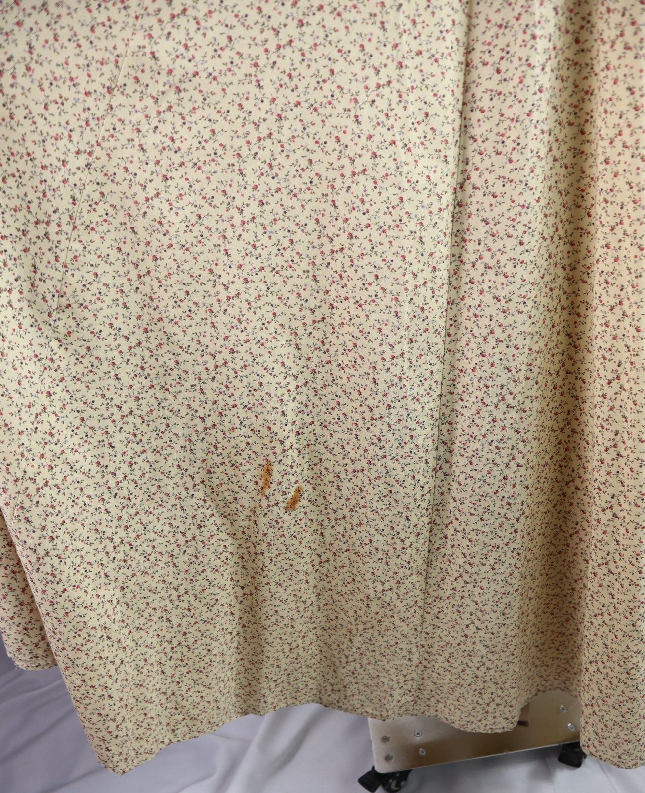 VTG 70s Women’s XS Cottage Core Prairie Maxi Floral Cotton Voile Beige Dress