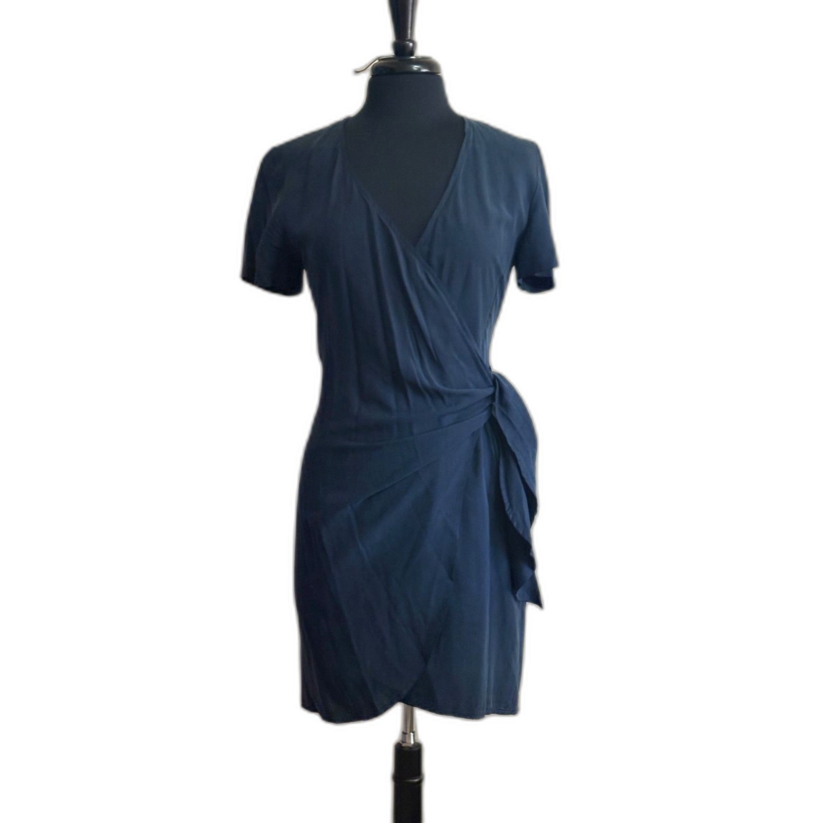 Dark Blue Wrap Mini Dress Jones New York US 4 100% Silk