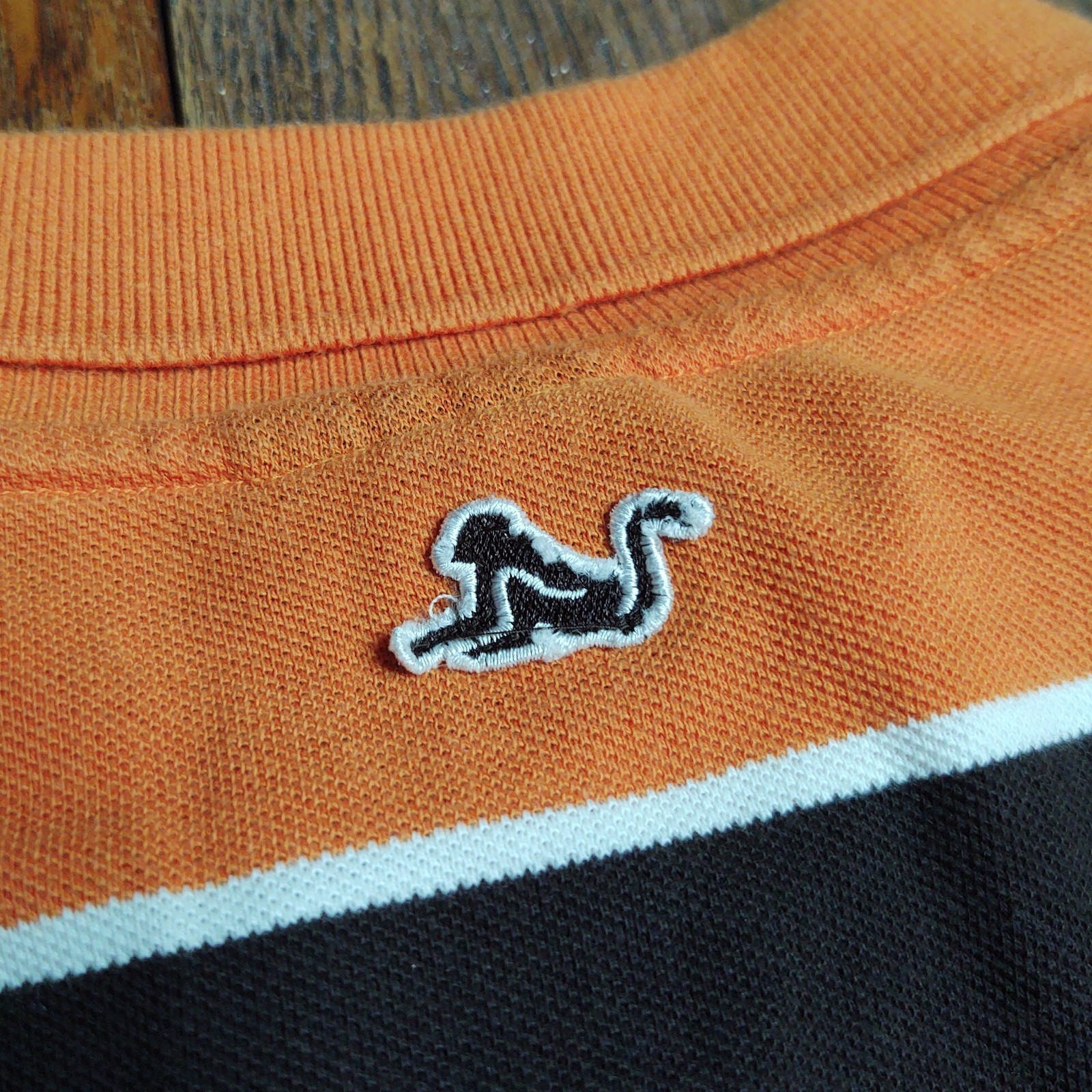 VTG Y2K Drunkenmunky Polo Shirt Men’s 3XL Orange Striped Short Sleeve Logo EUC