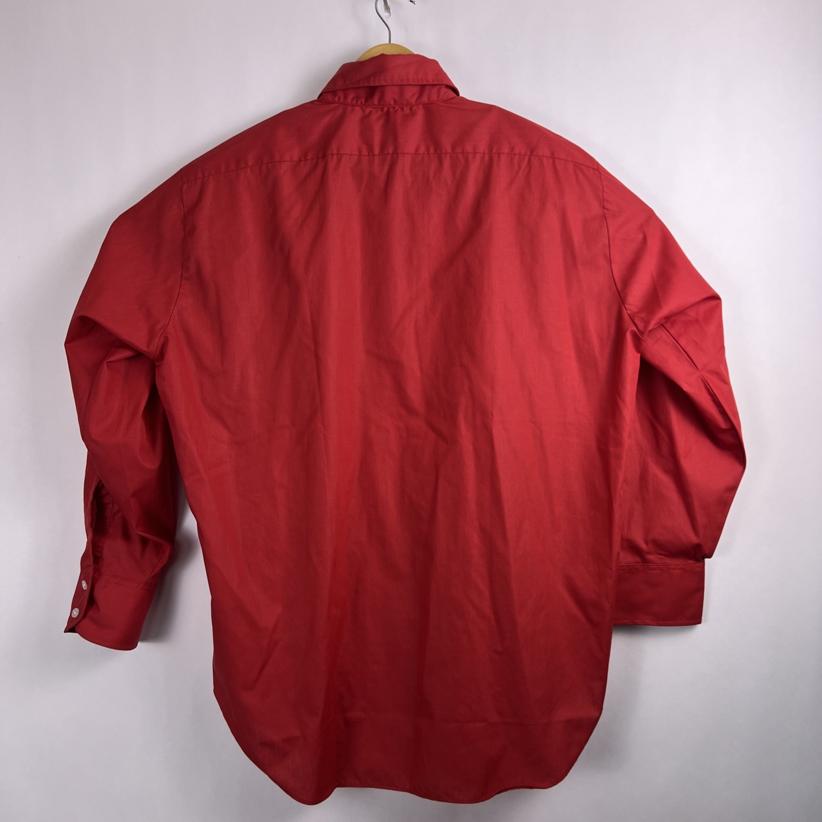 VTG 70s Arrow Kent Collection Mens 16-32 Red Dagger Collar Long Sleeve Button Up