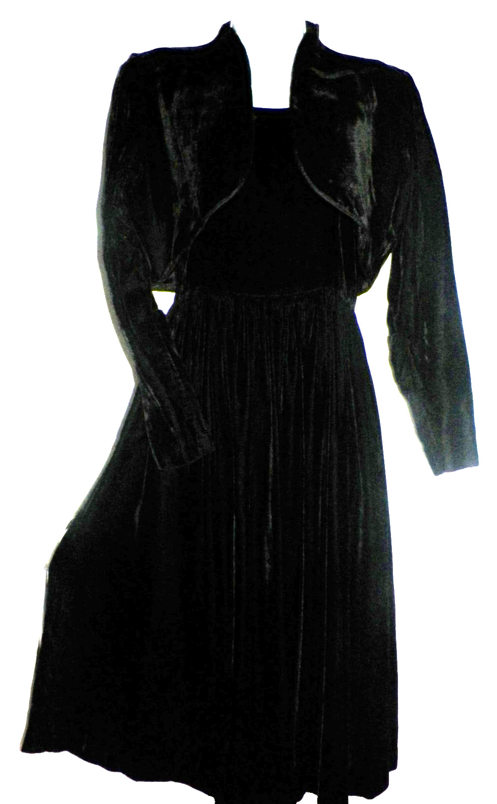 Vintage 80s Small Moda Intl Black Velvet Dress w/ Jacket 26″ Waist