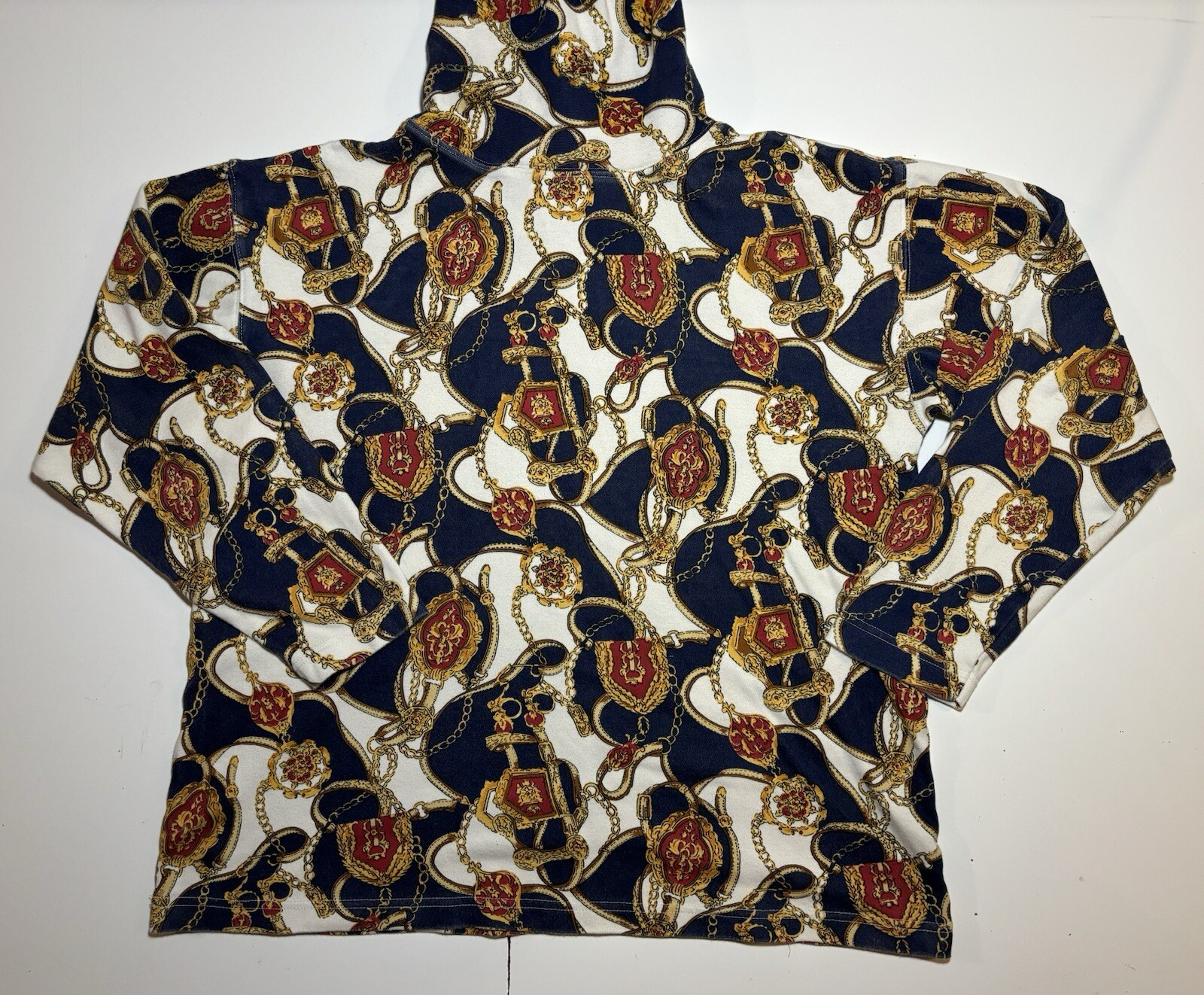 Glam Rock 80s Mod VTG M Christina Woodward Lothrop Turtleneck Shirt Gold Chains