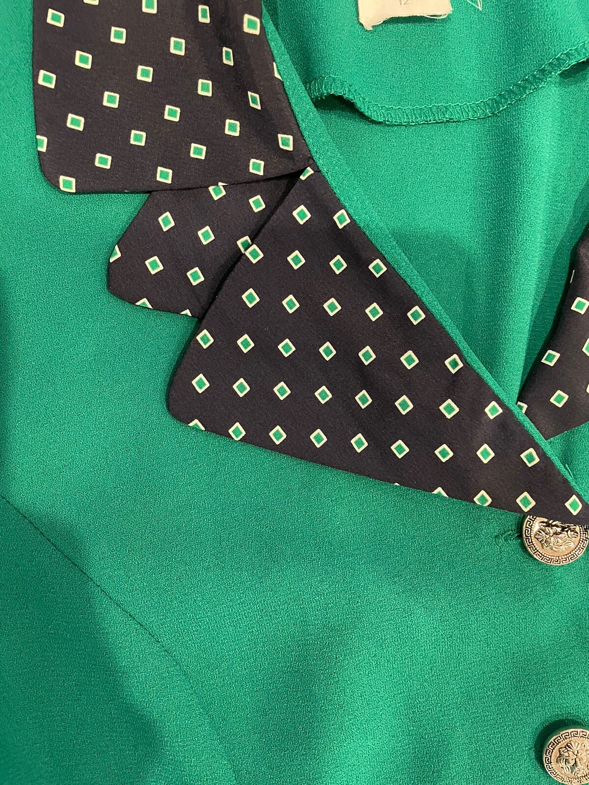 VTG Leslie Fay Skirt Set Green Navy Pleated Blazer Skirt Cottagecore Grandma 12