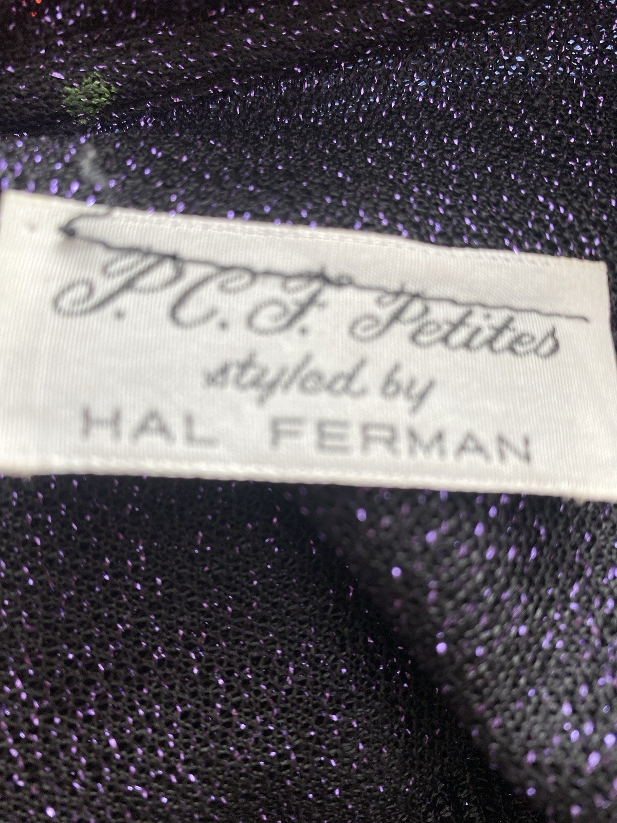 Vintage P.C.F. PETITES By Hal Ferman Purple Semi Sheer Pleated Metallic Dress