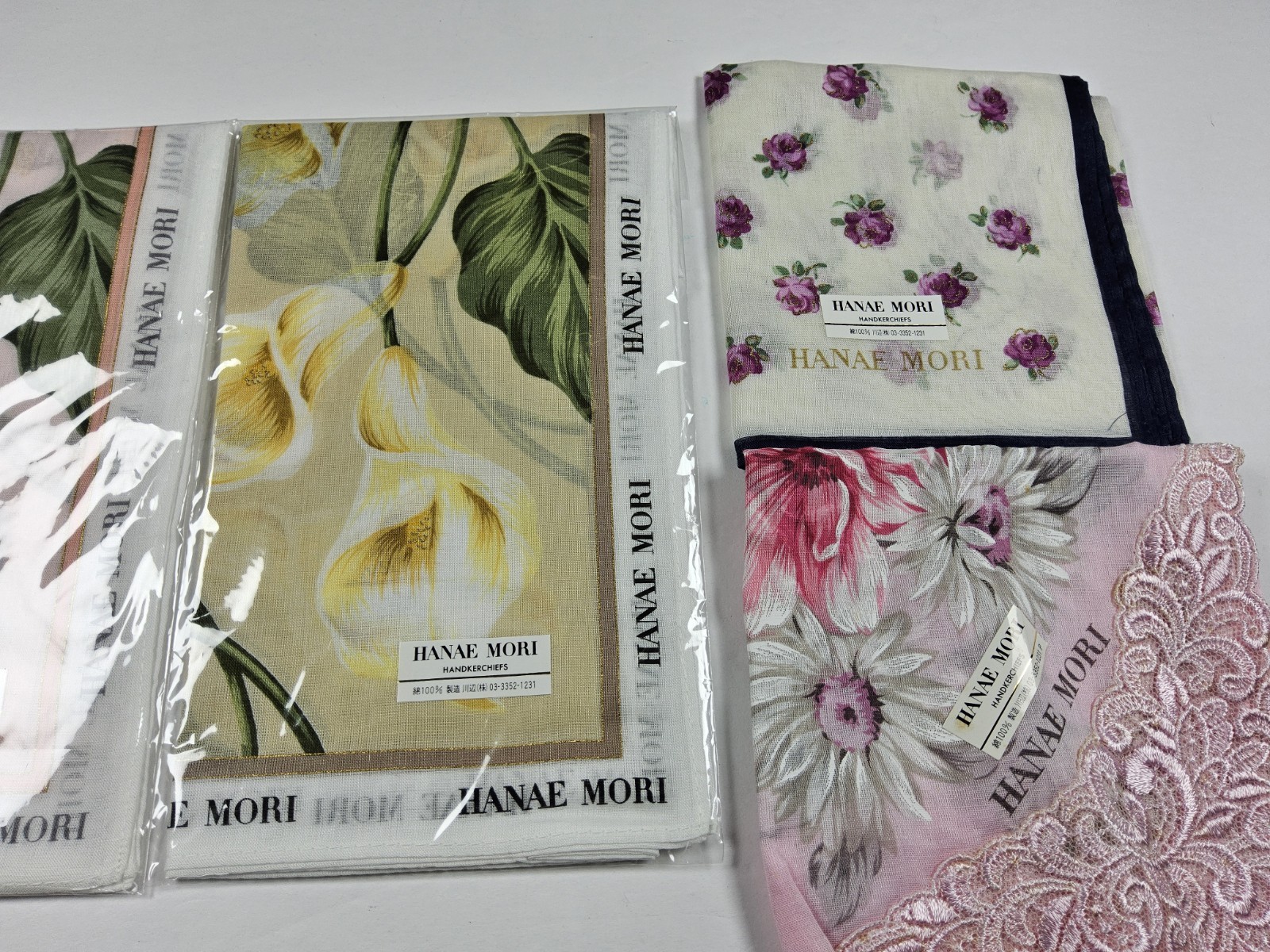 Hanae Mori Lot Of 4 Handkerchief Neckerchief Bandana Scarf