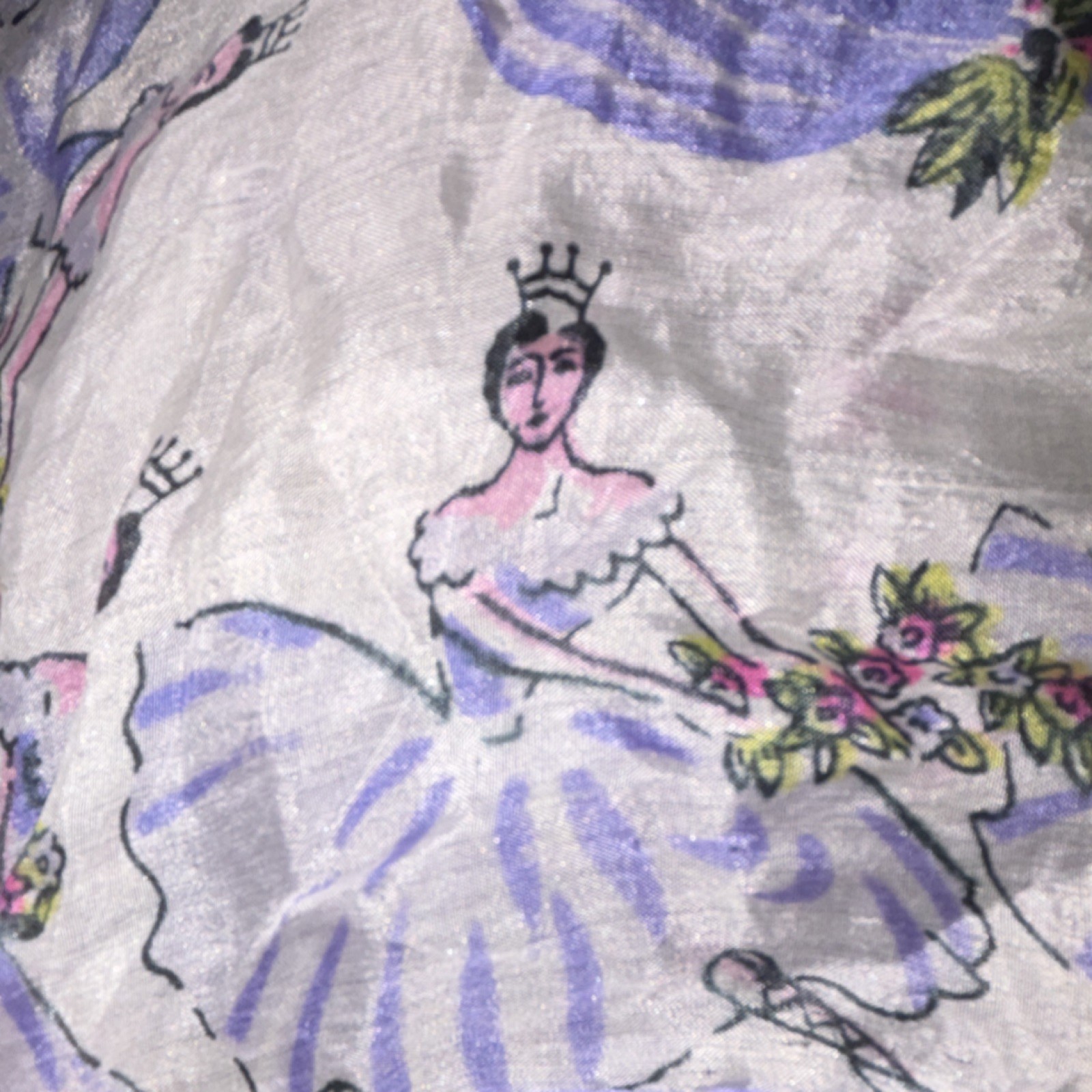 Vintage Ballerina Floral Handkerchief Silk 17 inches
