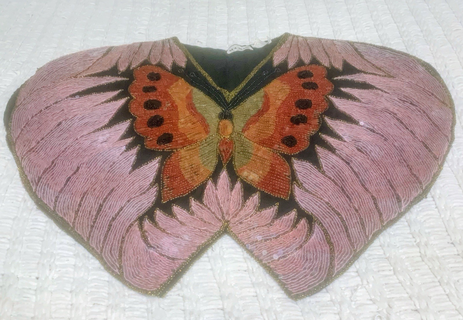 Vintage Sho Max Silk Short Sleeve Sequined Beaded Blouse Top Butterfly M/L?