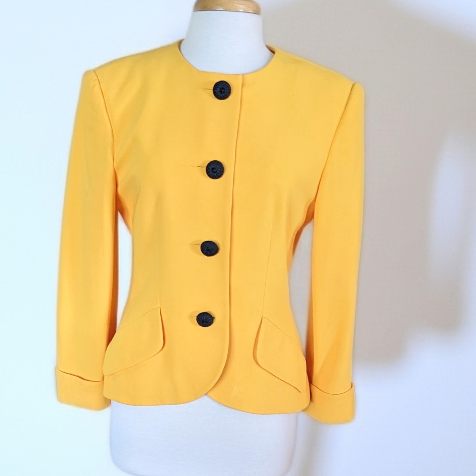 Vintage 1980s Bill Blass Marigold Yellow Evening Blazer Collarless Jacket