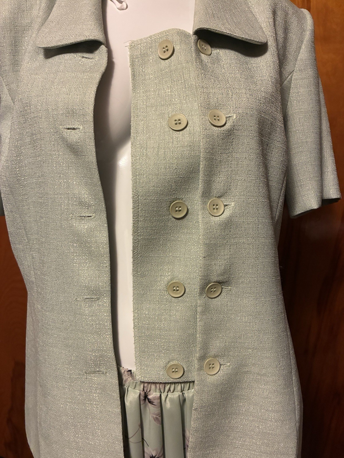 Vtg Leslie Fay 2pc Mint Green Jacket & Floral Pleated (Maxi) Skirt Size 14