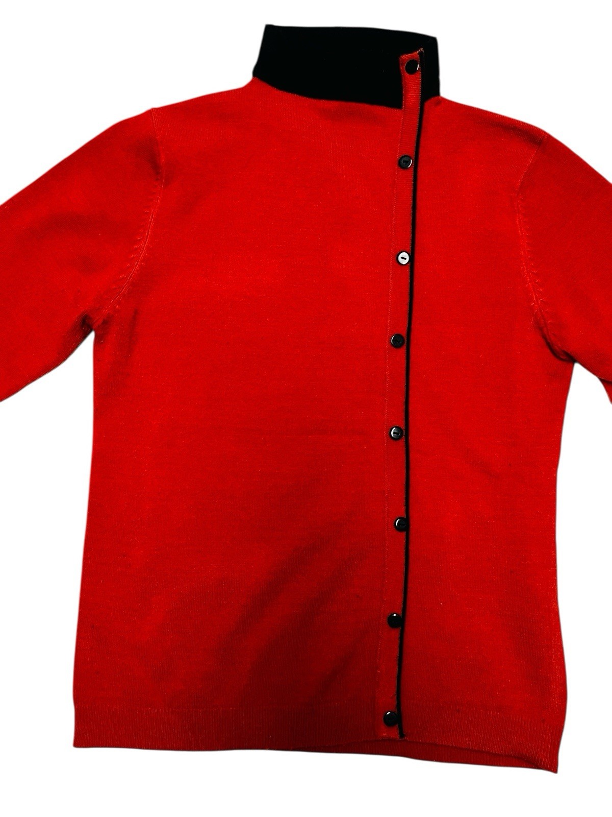 Vintage Asymmetrical Sweater Orange Black Avant-Garde Button Down Mod Knit Small