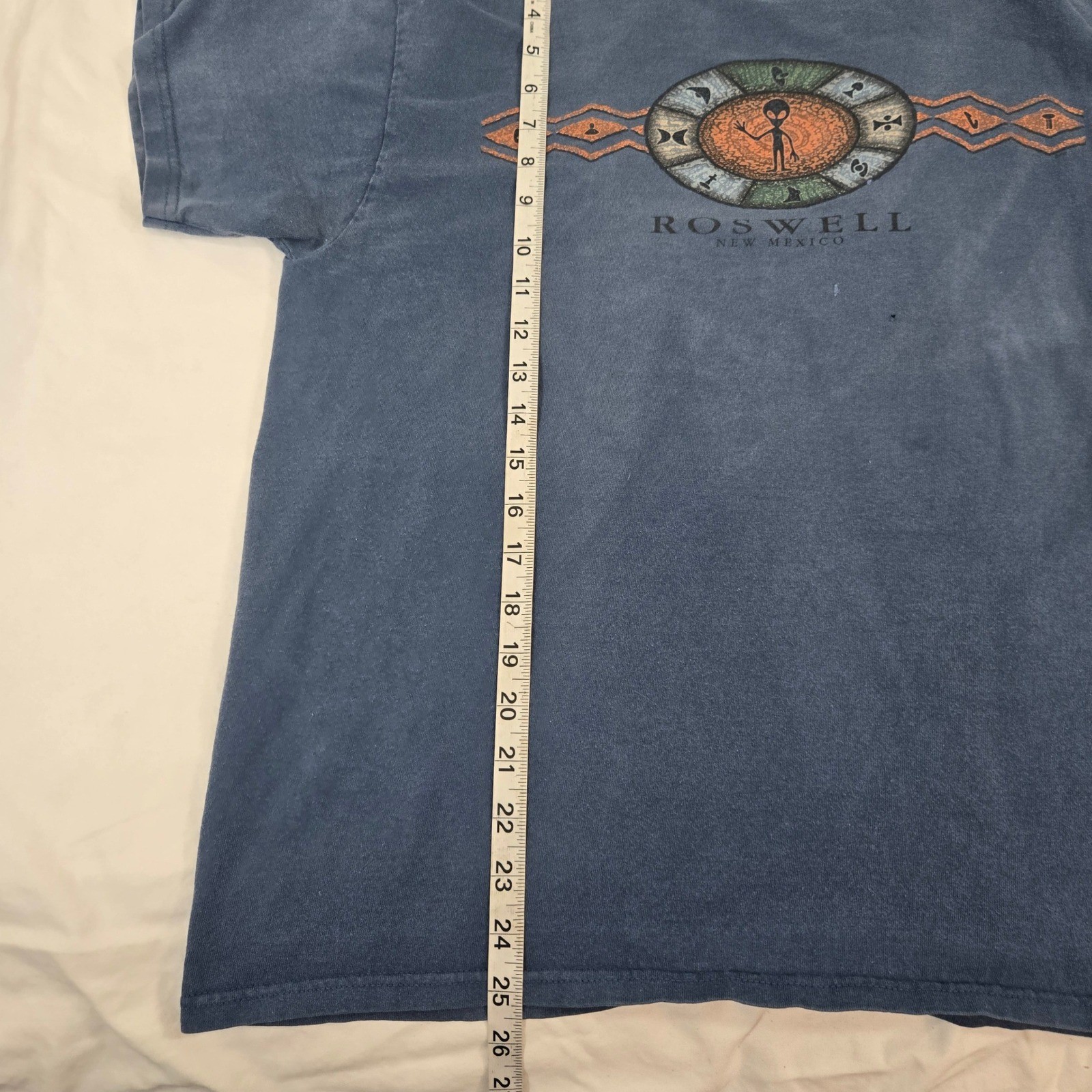 Vintage Roswell Alien Shirt Mens L Delta Blue Graphic Tee UFO Sci Fi 90s